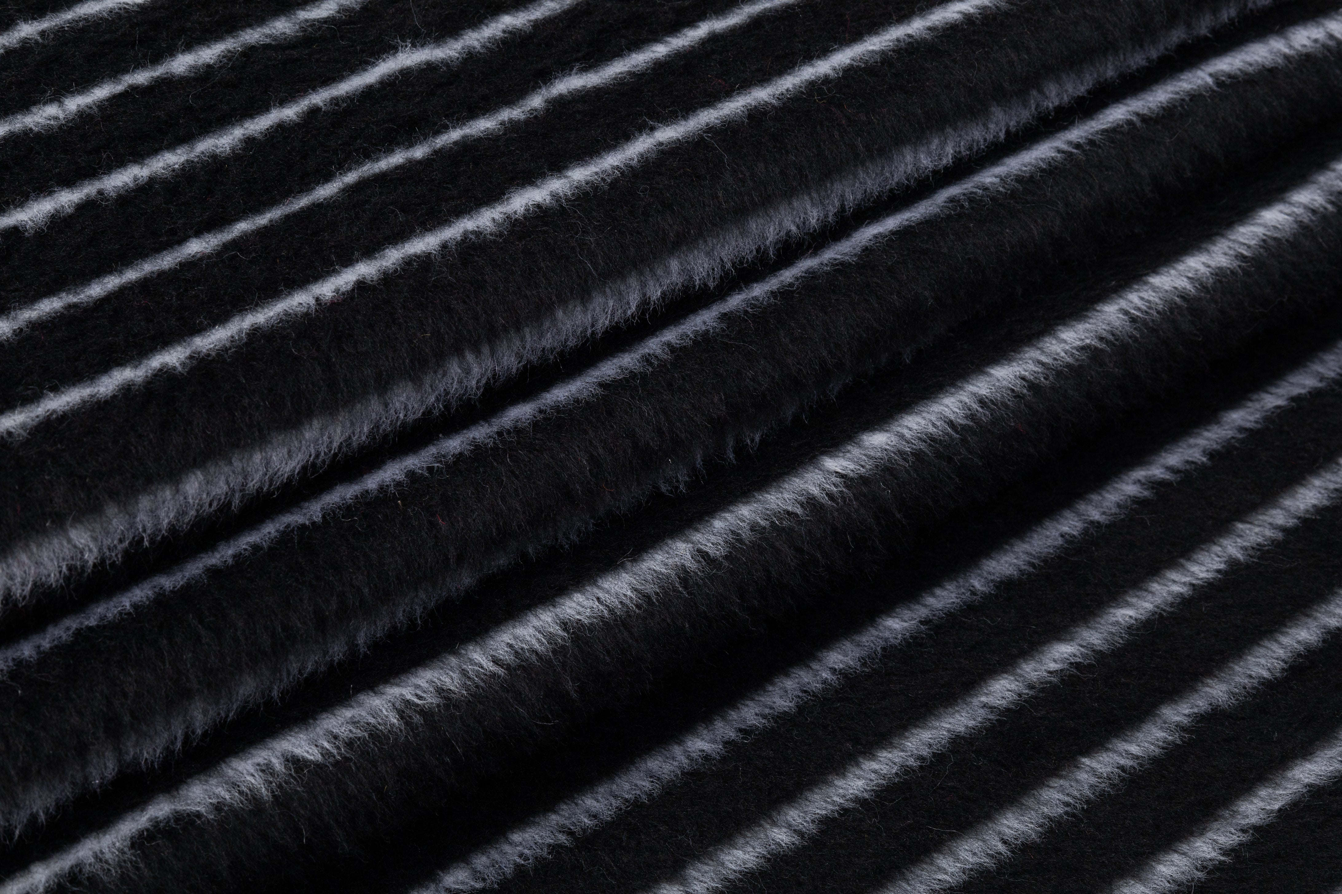 Striped Italian Poly Wool Coating - Black / Off White