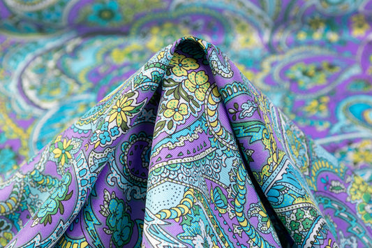 Paisley Italian Silk Twill - Purple / Blue / Green