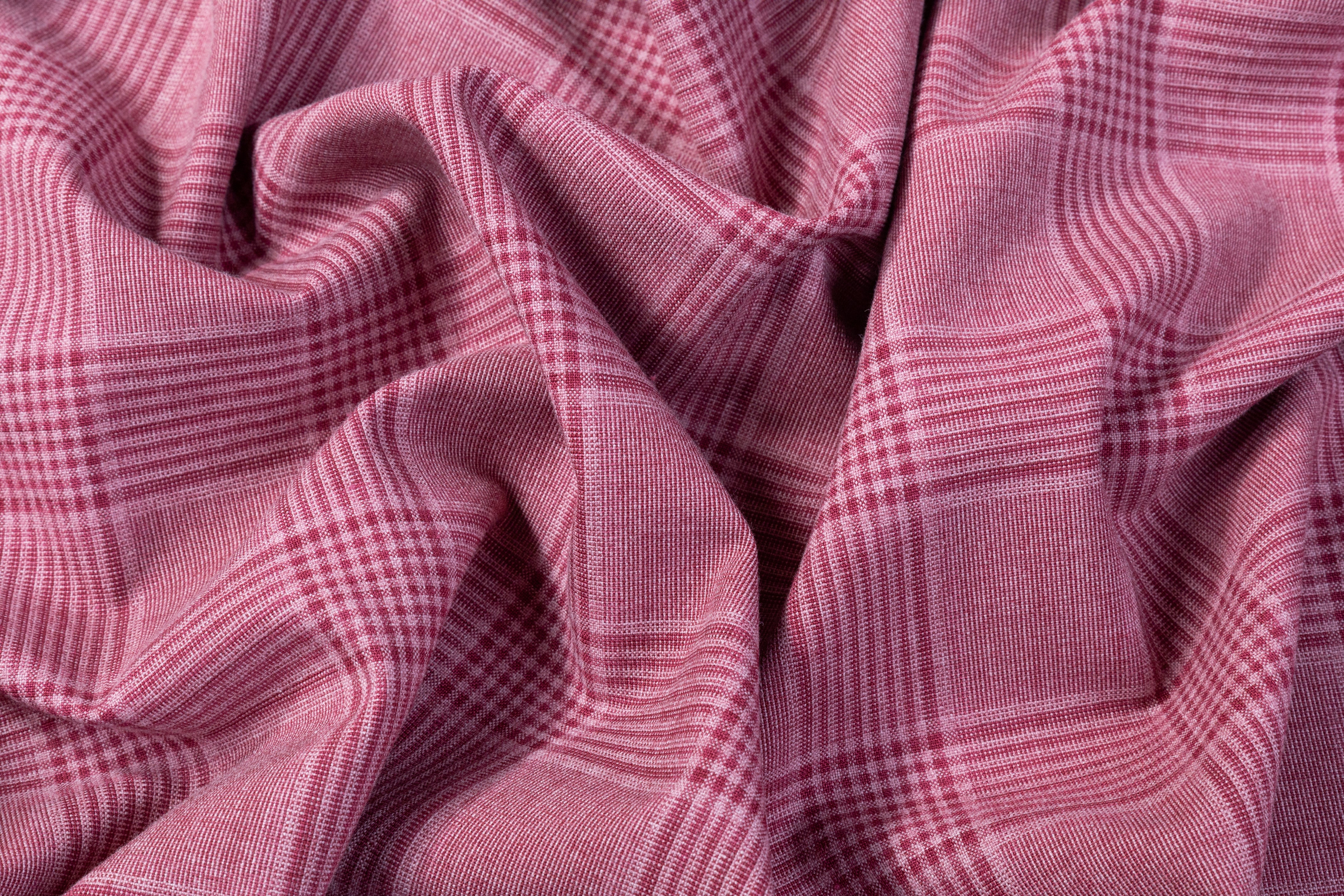 Fordham - Checked Italian Wool Silk and Cotton Suiting - Mauve