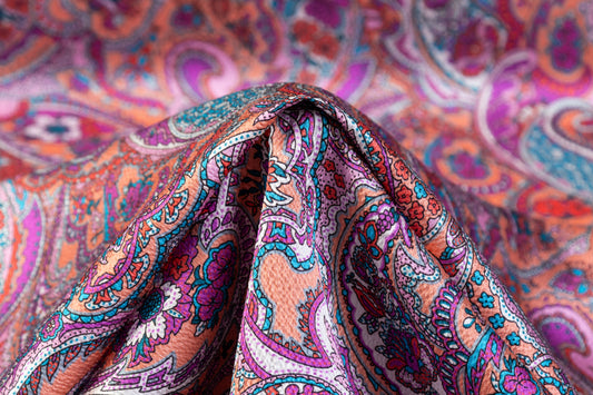 Paisley Hammered Italian Silk - Peach / Multicolor