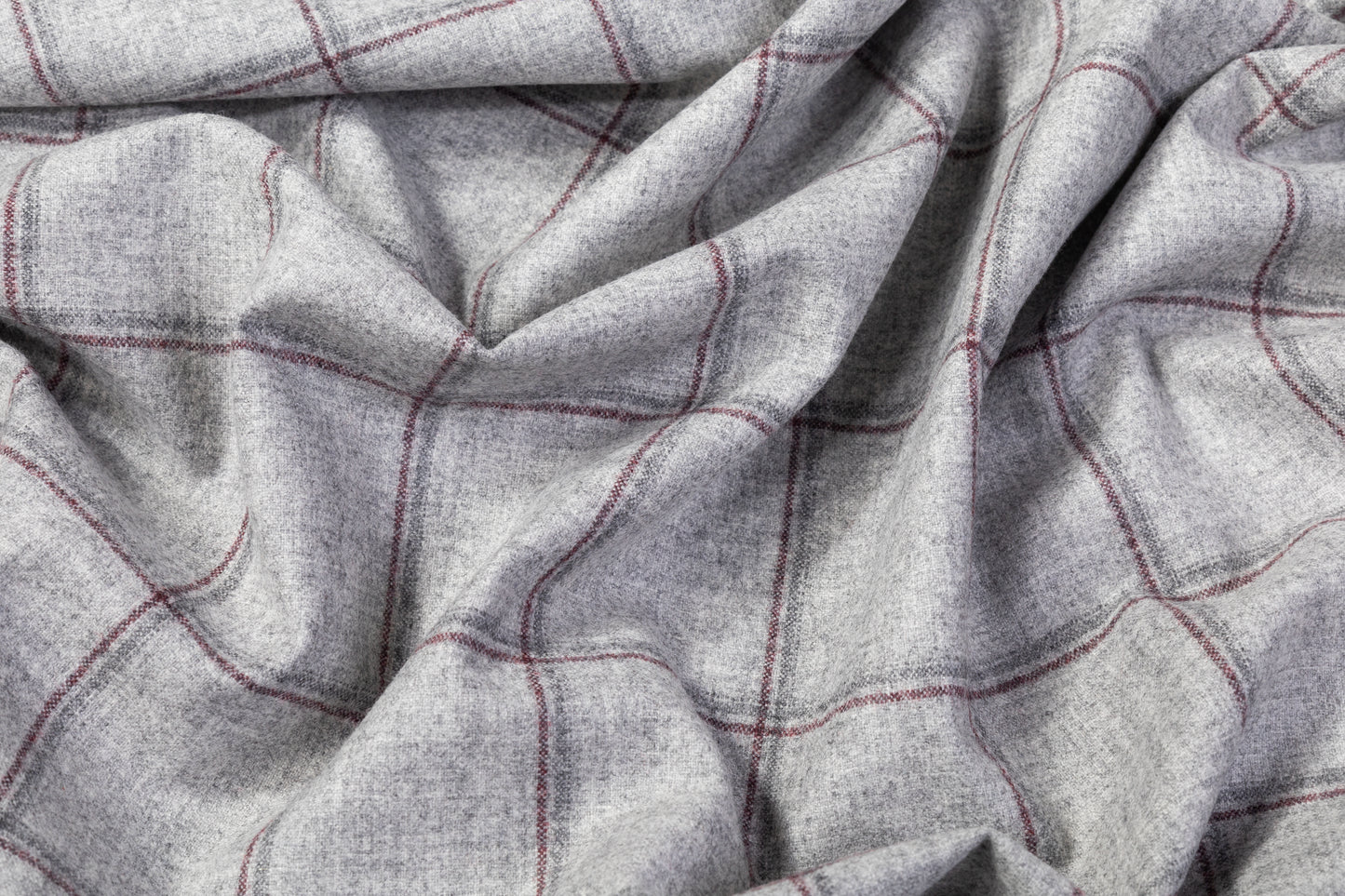 Windowpane Italian Wool Flannel Suiting - Gray / Burgundy