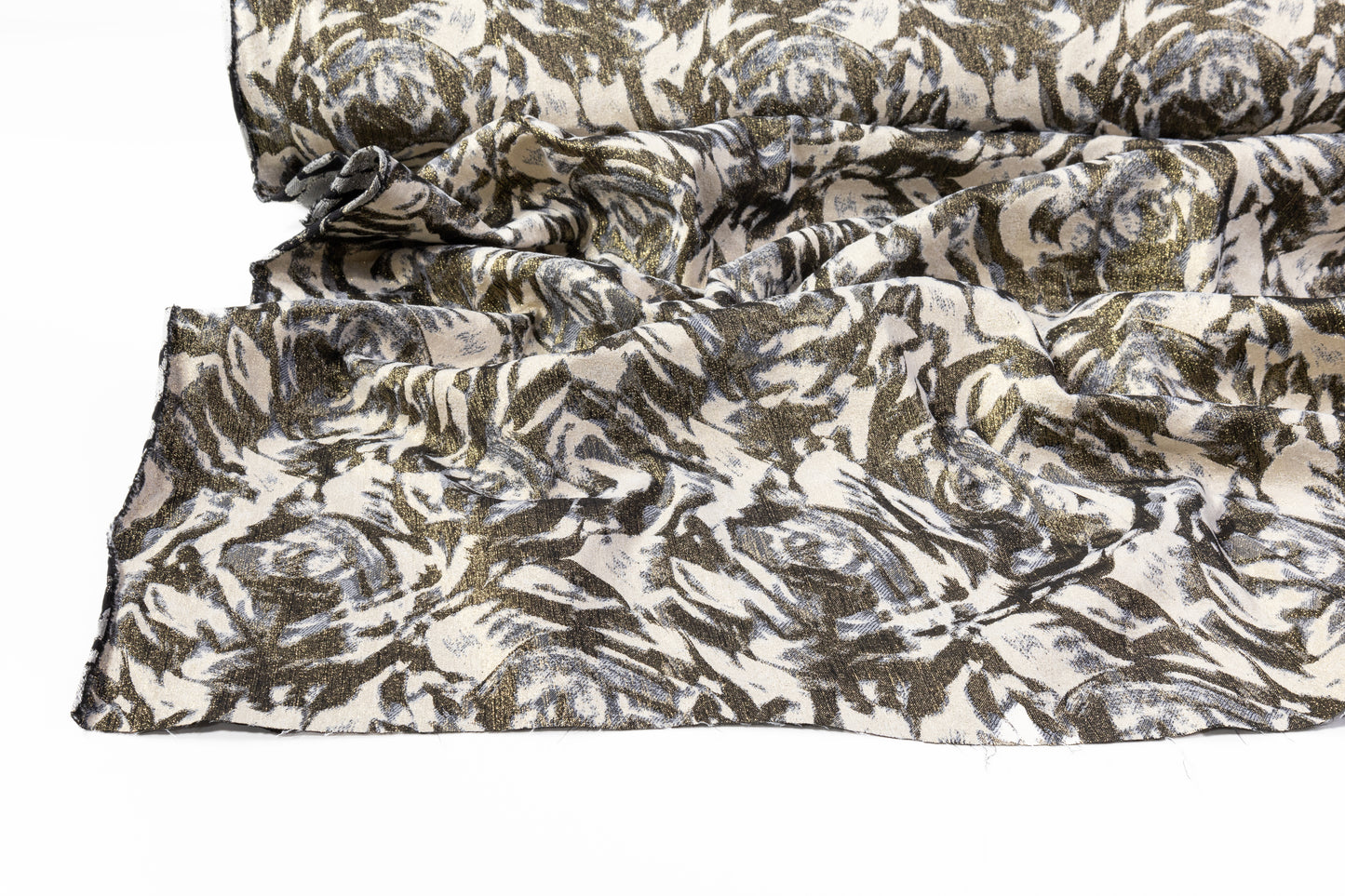 Abstract Metallic Italian Stretch Brocade - Antique Gold / Beige