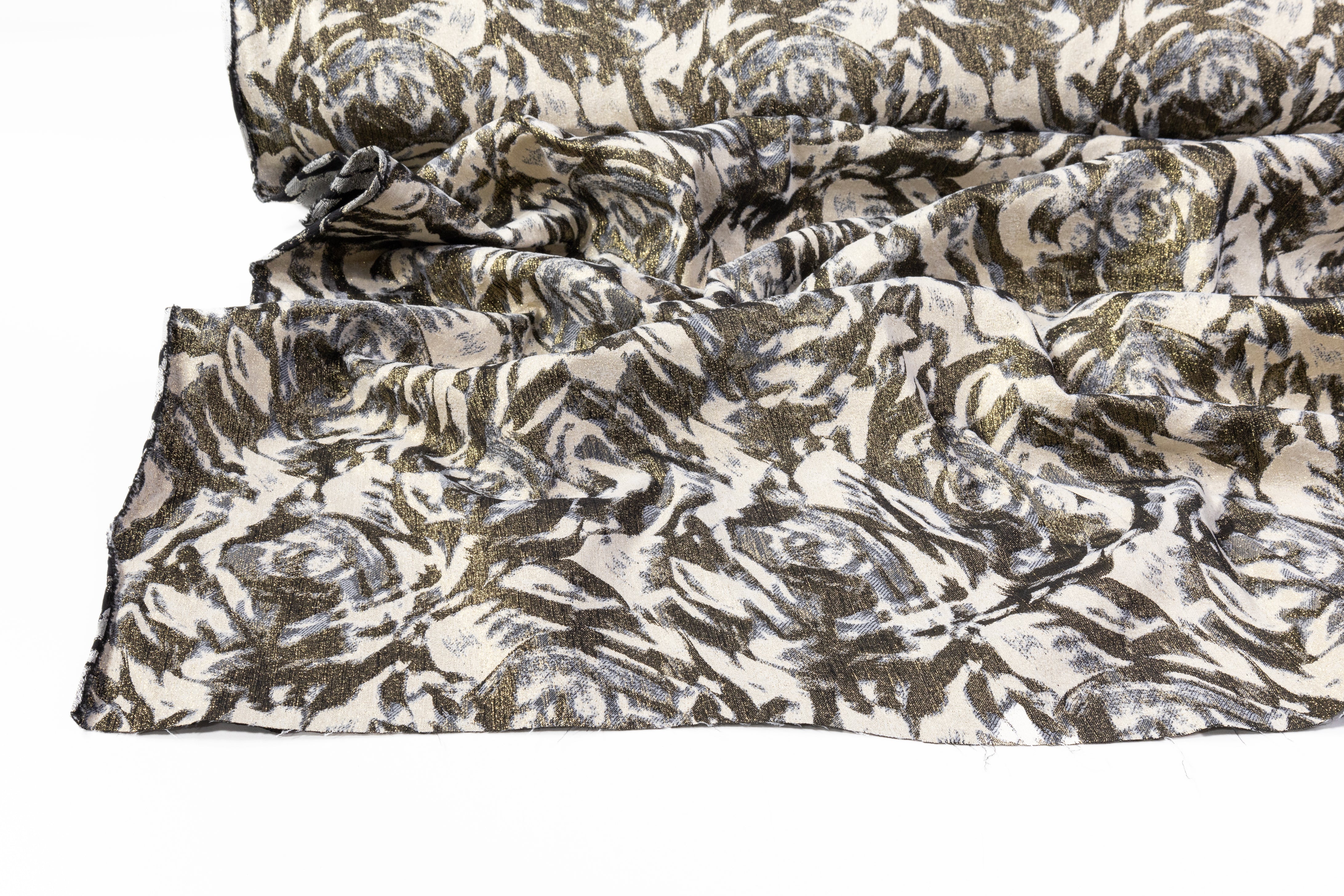 Abstract Metallic Italian Stretch Brocade - Antique Gold / Beige