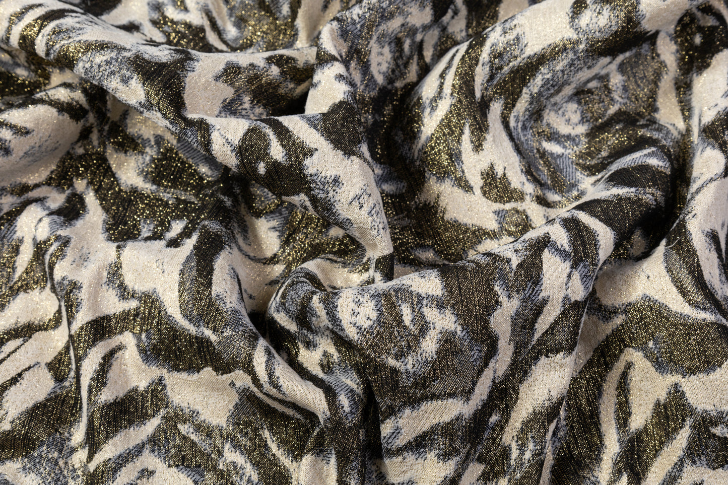 Abstract Metallic Italian Stretch Brocade - Antique Gold / Beige