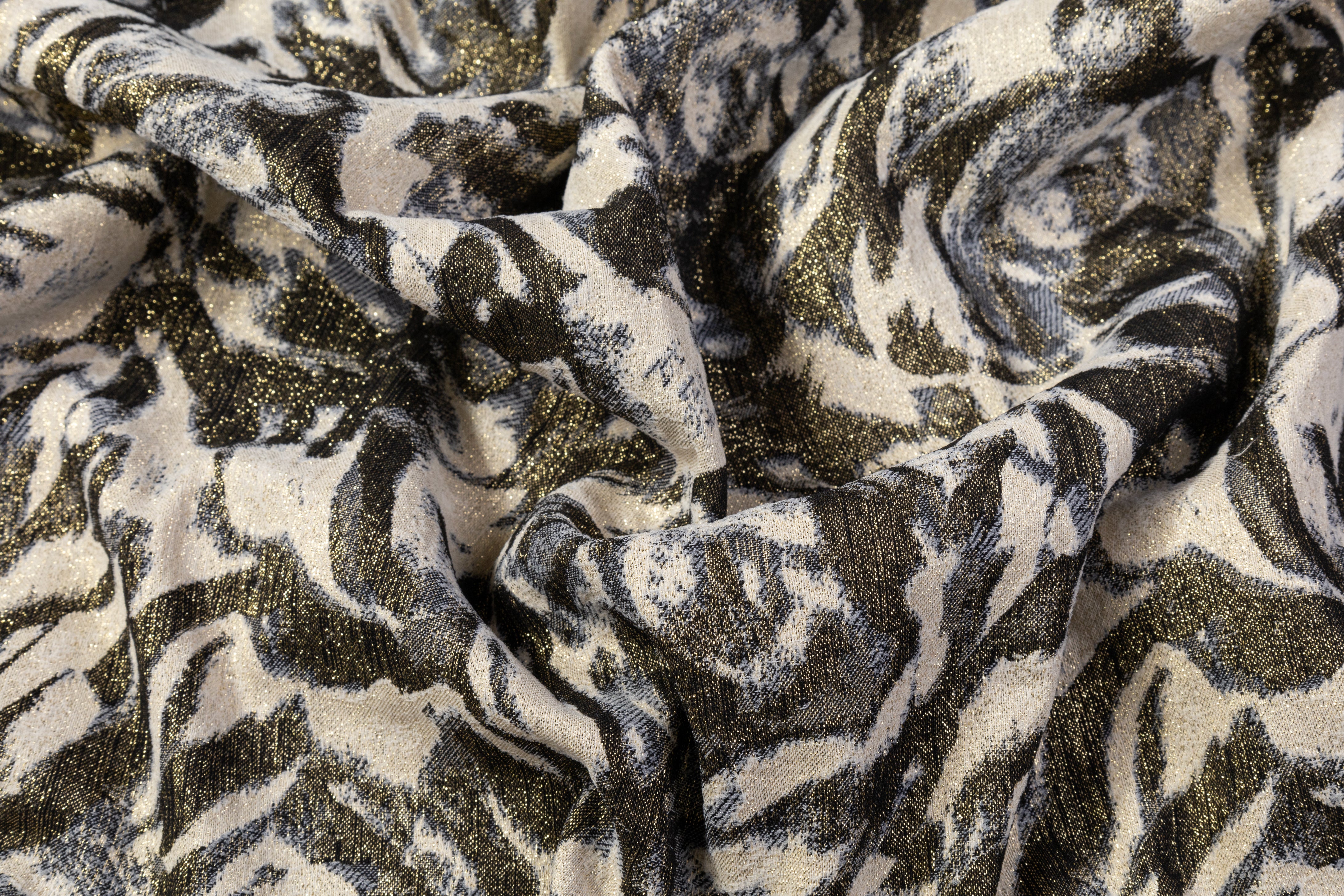 Abstract Metallic Italian Stretch Brocade - Antique Gold / Beige