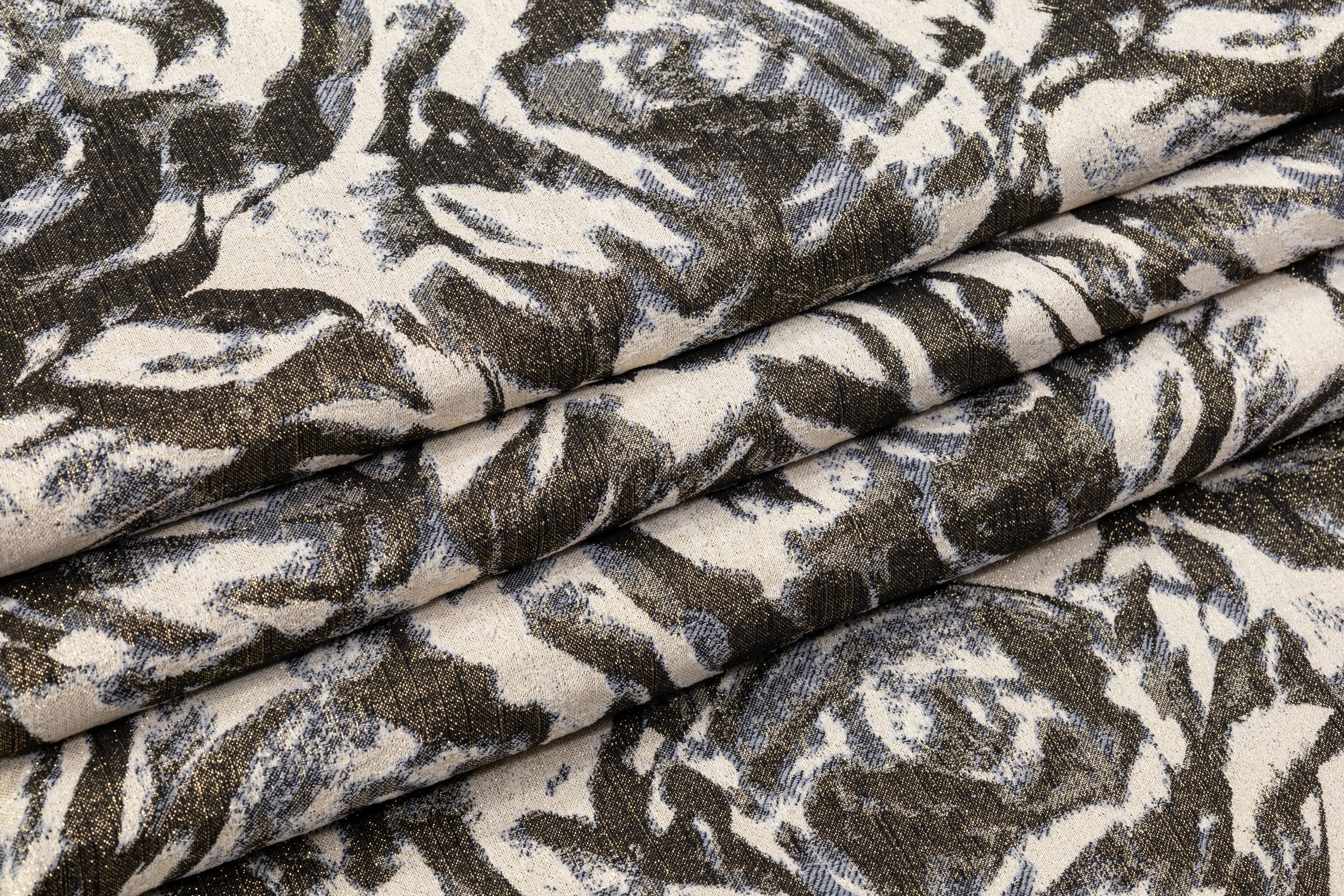 Abstract Metallic Italian Stretch Brocade - Antique Gold / Beige