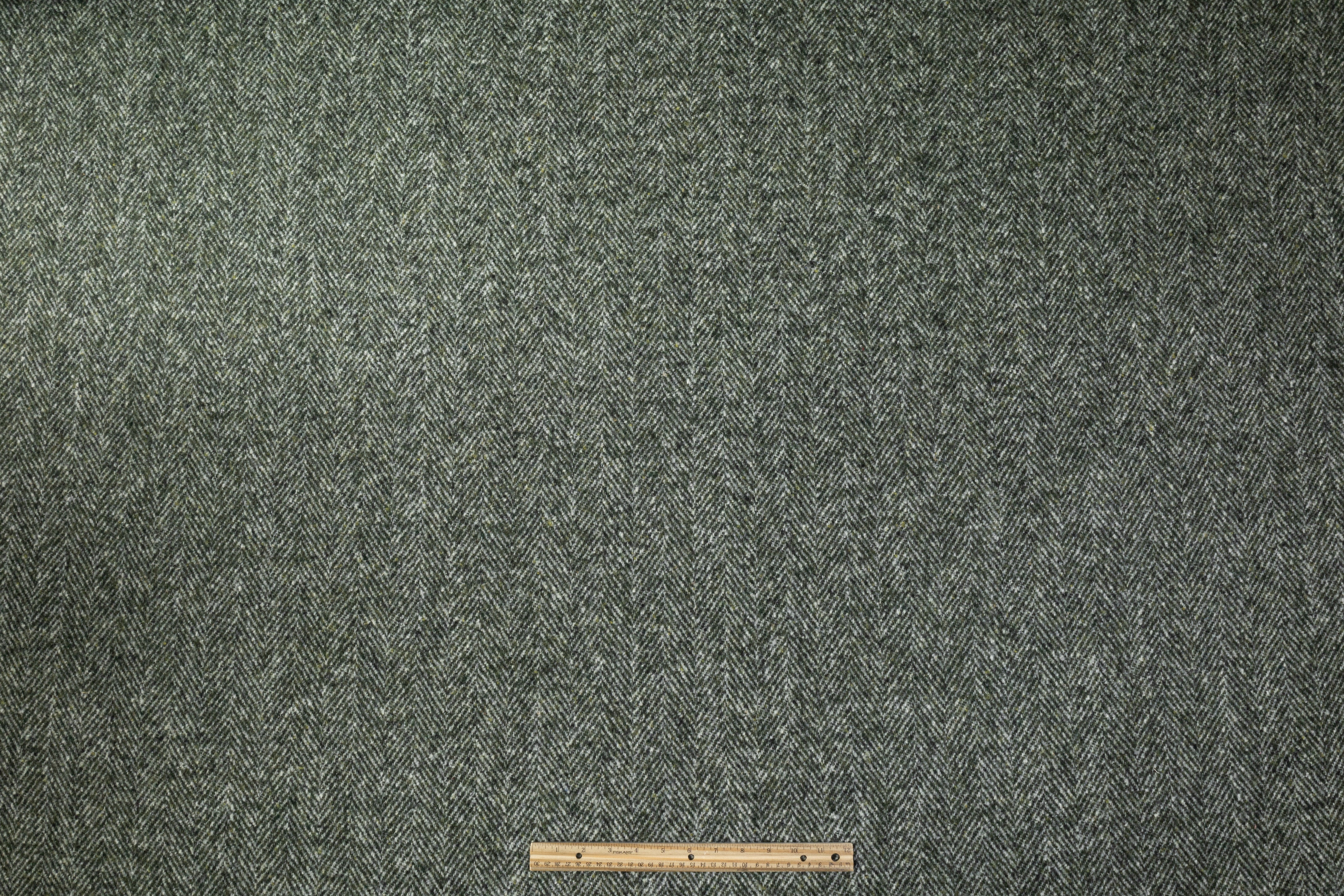 Italian Herringbone Wool Coating - Green