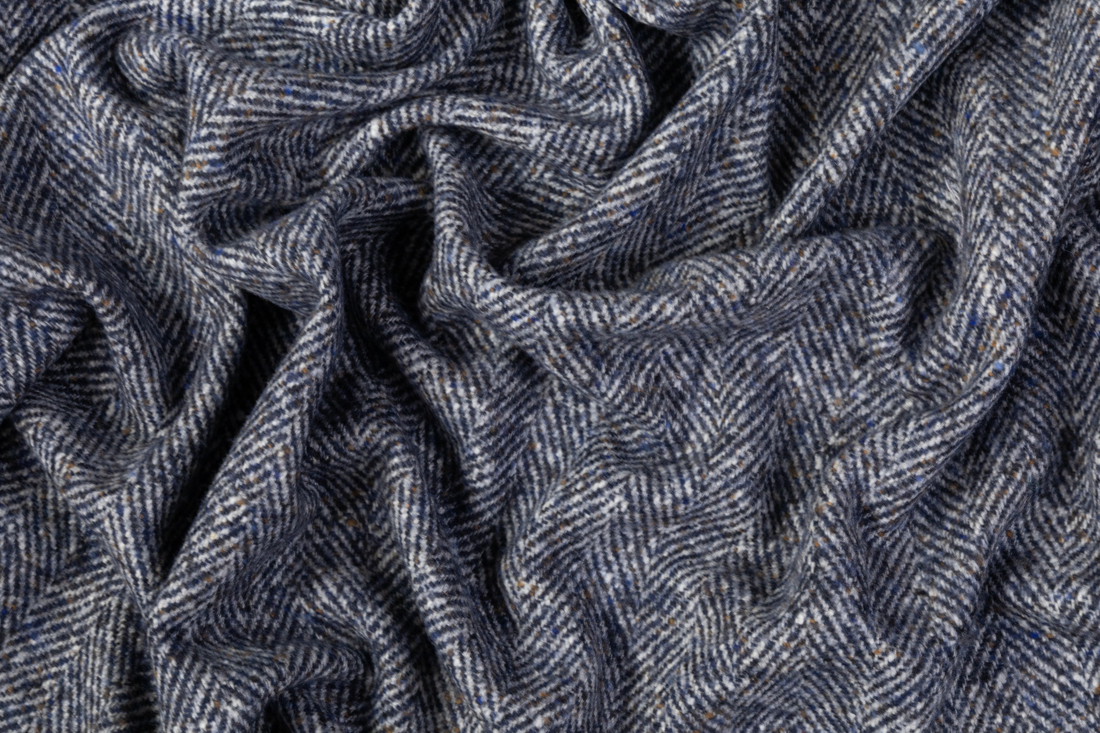 Italian Herringbone Wool Coating - Blue