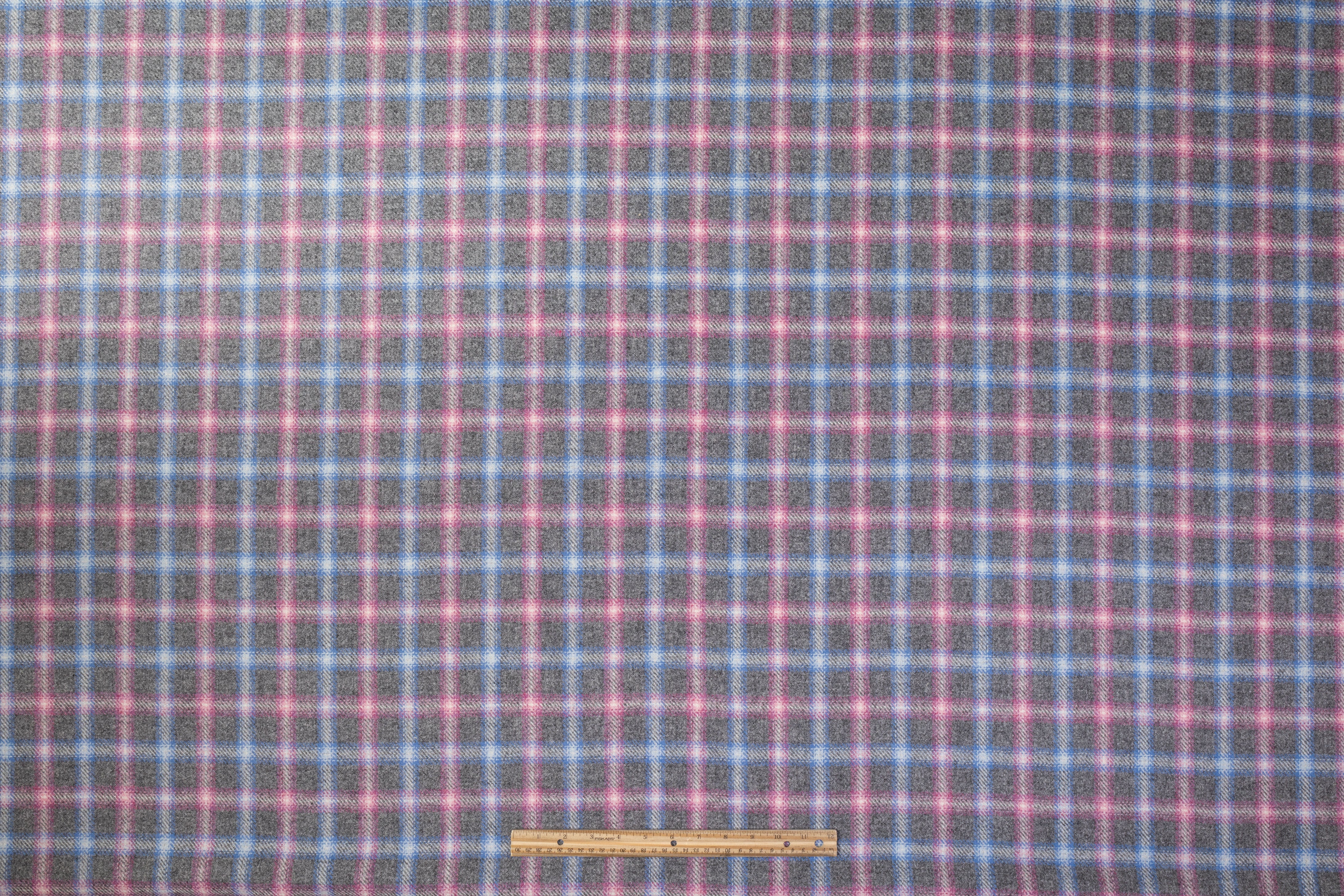 Checked Italian Wool Blend Coating - Pink / Blue / Gray