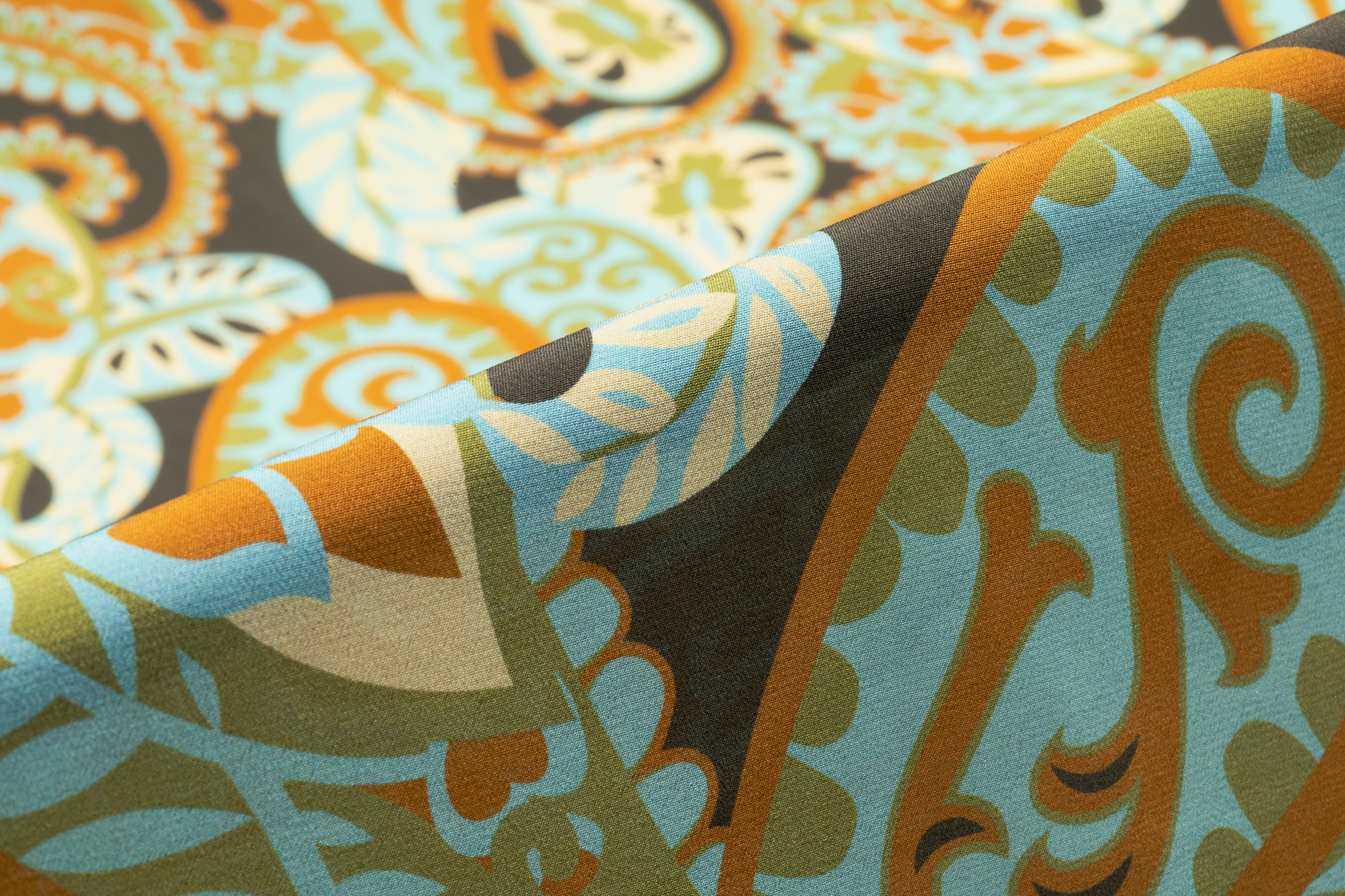Paisley Italian Silk Crepe de Chine - Aqua / Olive / Burnt Orange