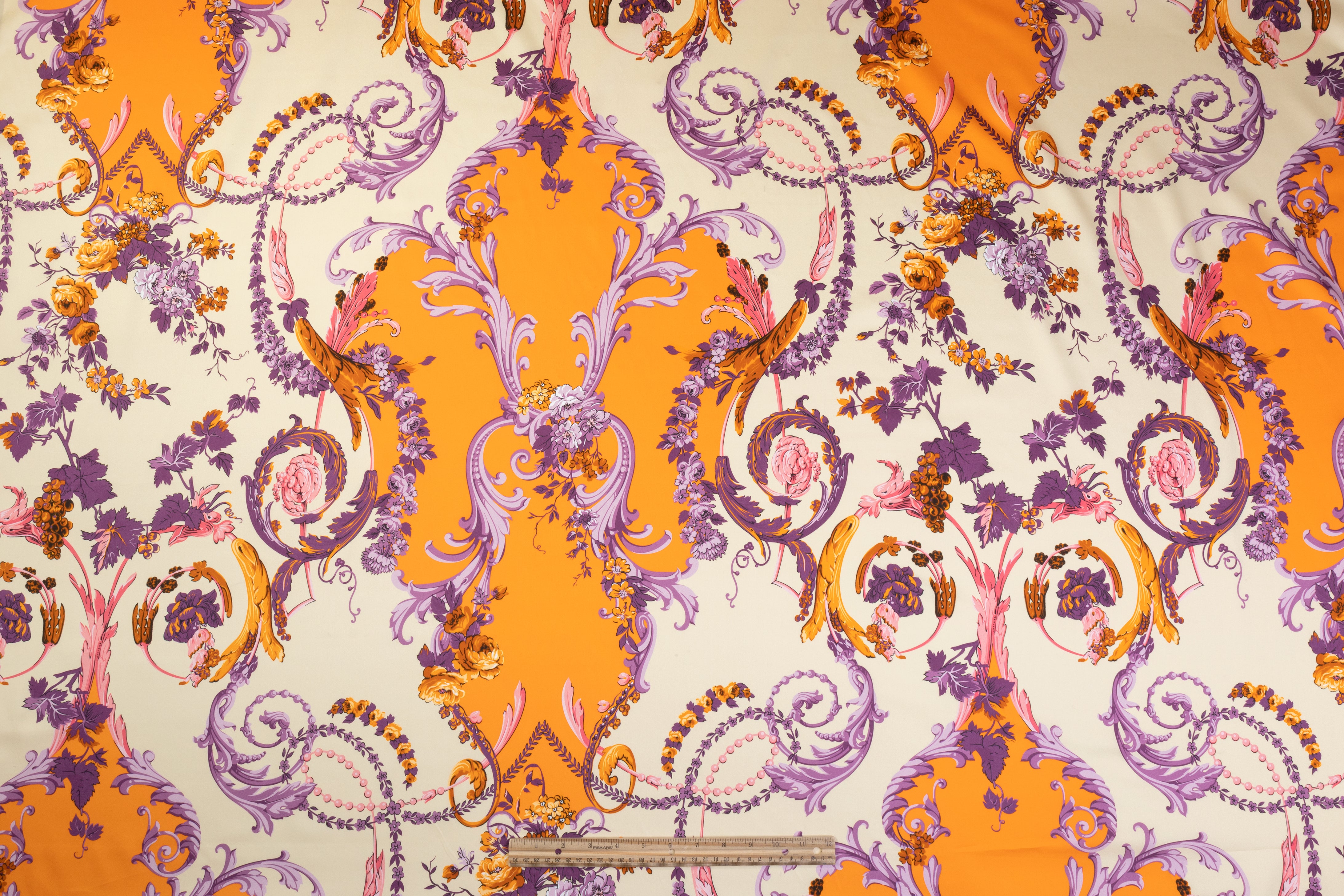 Ratti - Baroque Garden Italian Cotton Sateen - Orange / Cream