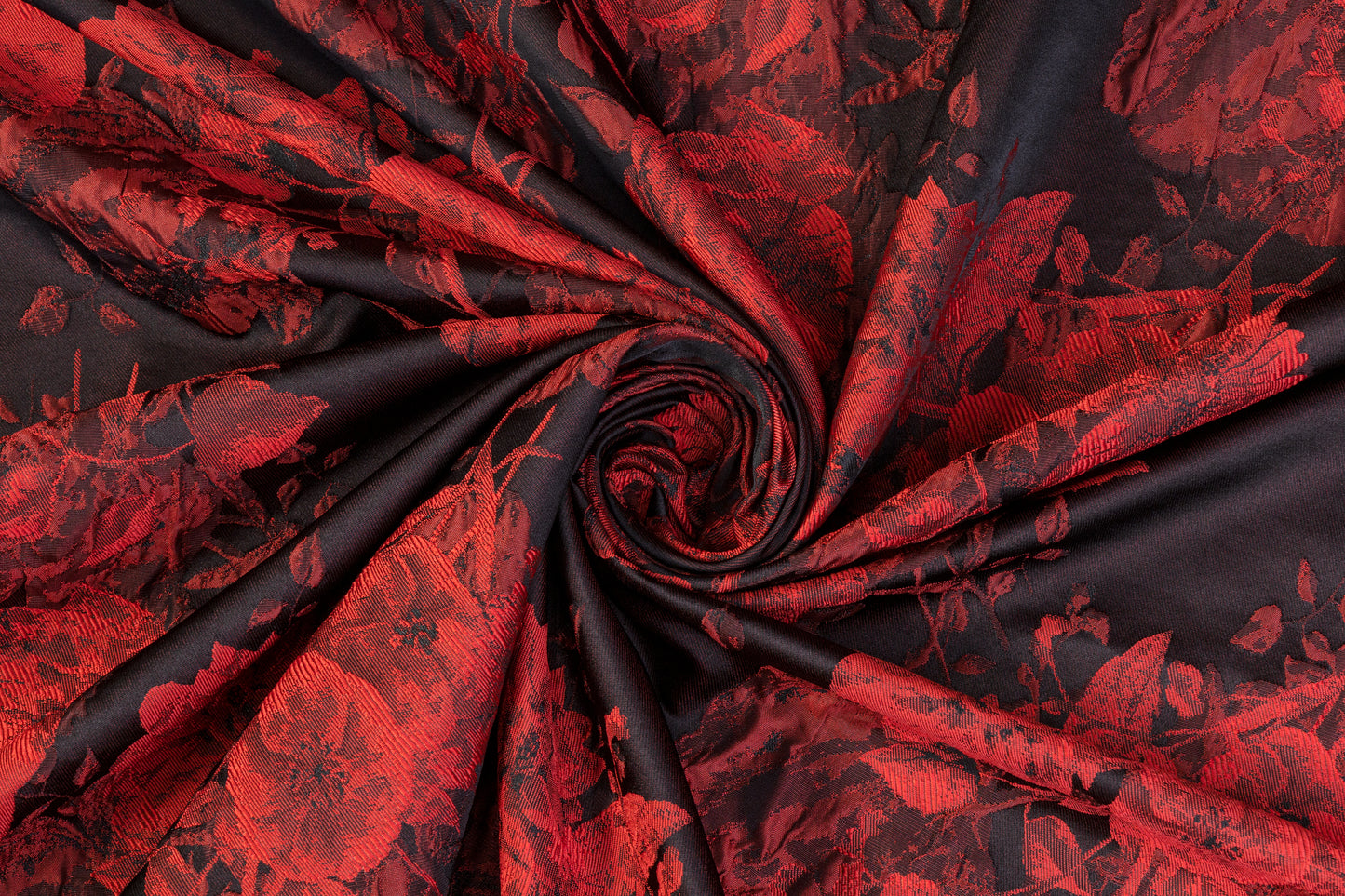 Floral Crushed Brocade - Red / Black