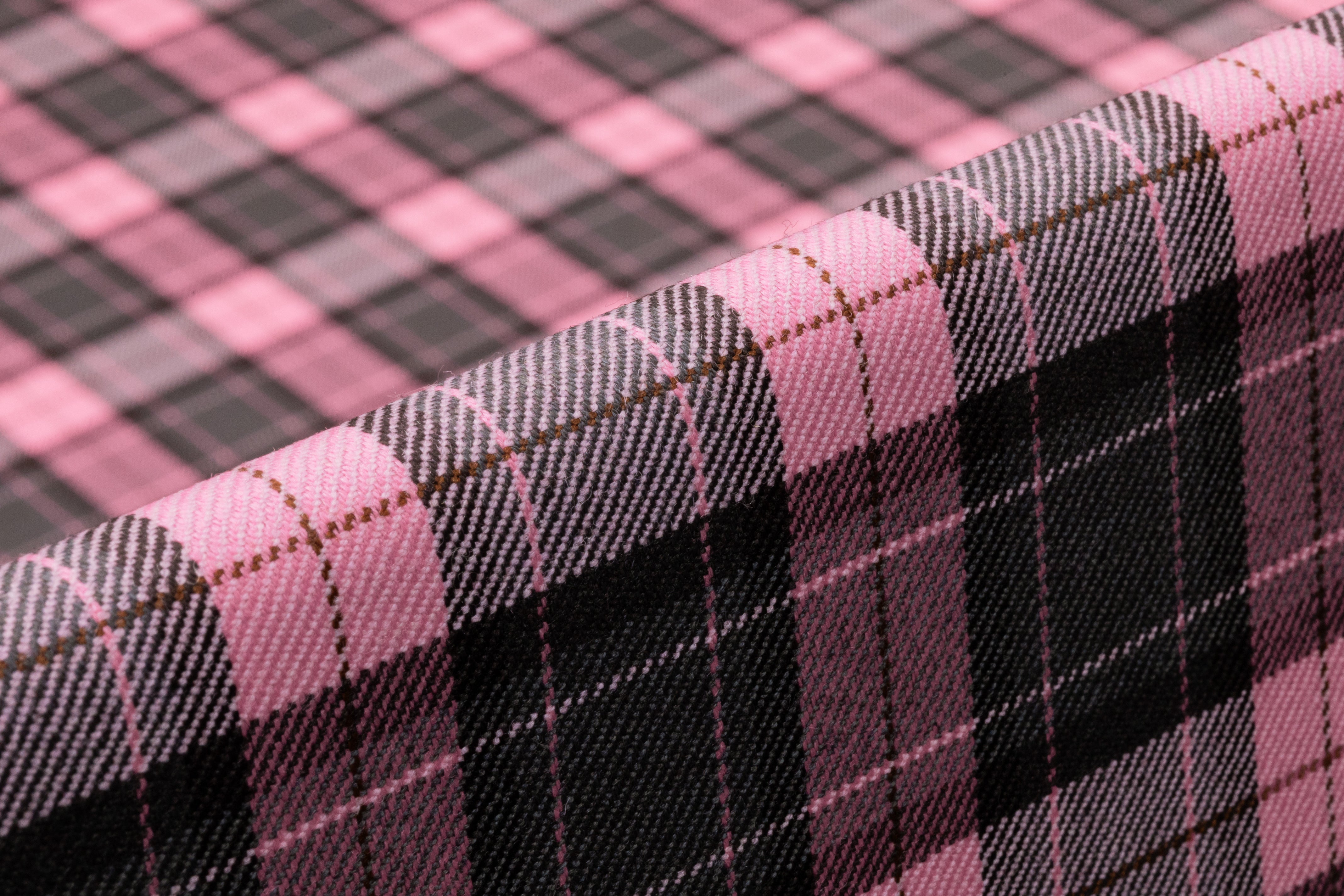 Tartan Italian Wool Suiting - Pink / Charcoal / Brown