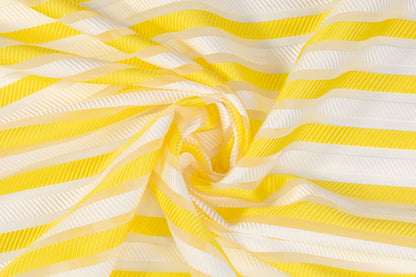 Ribbed Striped Organza Burnout Brocade - Yellow / White