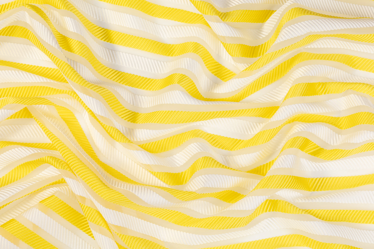 Ribbed Striped Organza Burnout Brocade - Yellow / White