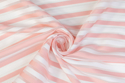 Ribbed Striped Organza Burnout Brocade - Pink / White