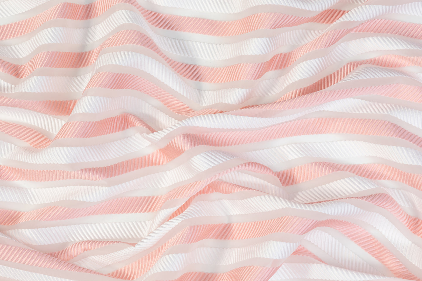 Ribbed Striped Organza Burnout Brocade - Pink / White