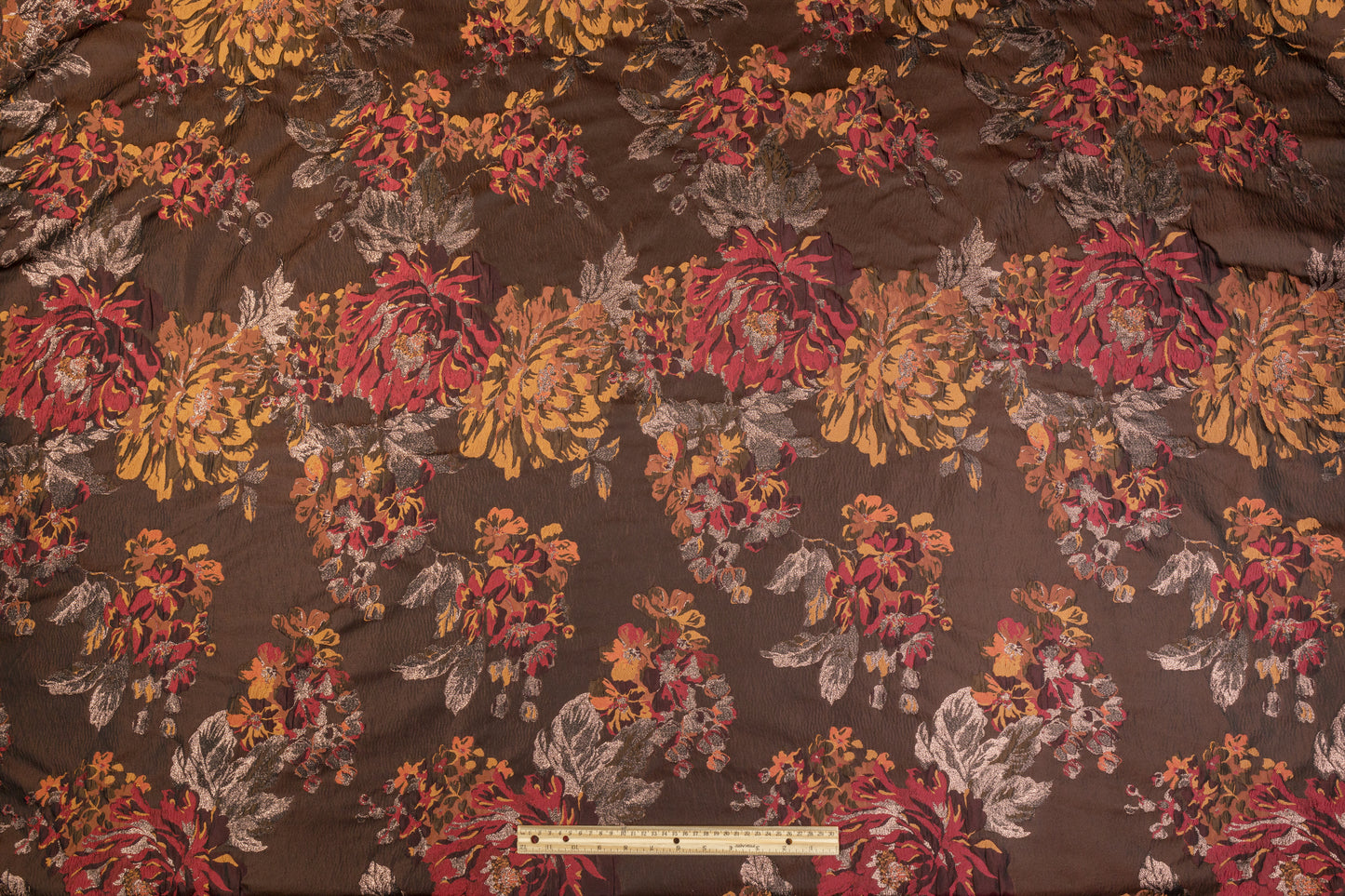 Crushed Floral Metallic Brocade - Burgundy / Burned Orange