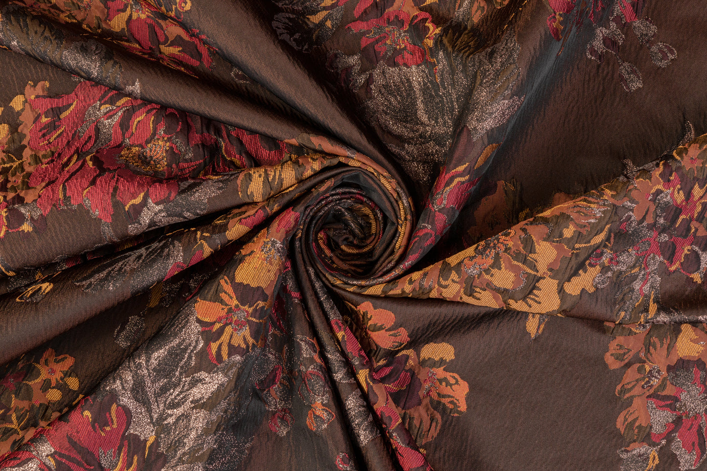 Crushed Floral Metallic Brocade - Burgundy / Burned Orange