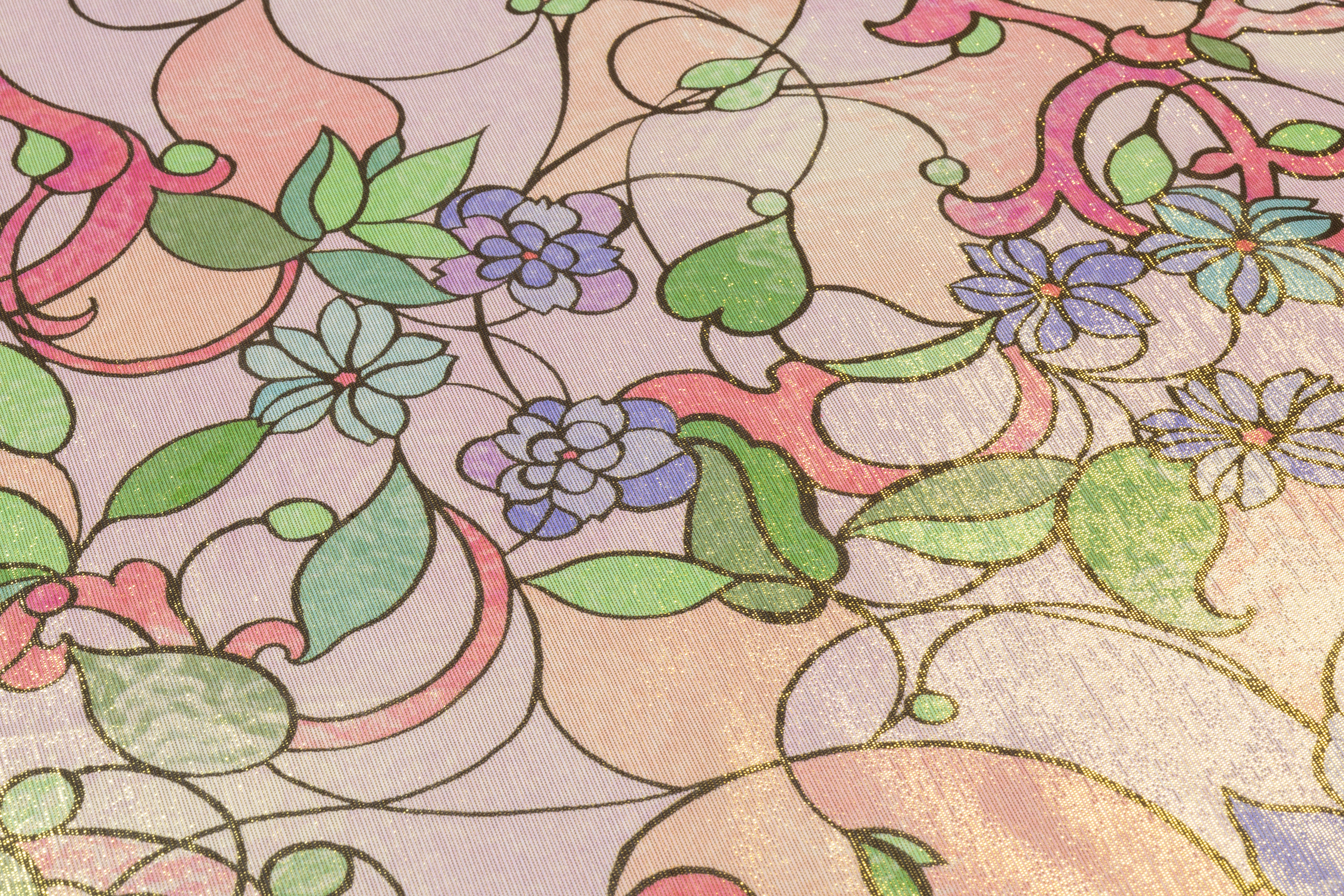 Retro Floral Metallic Silk Chiffon Lamé - Pink / Green / Periwinkle / Gold