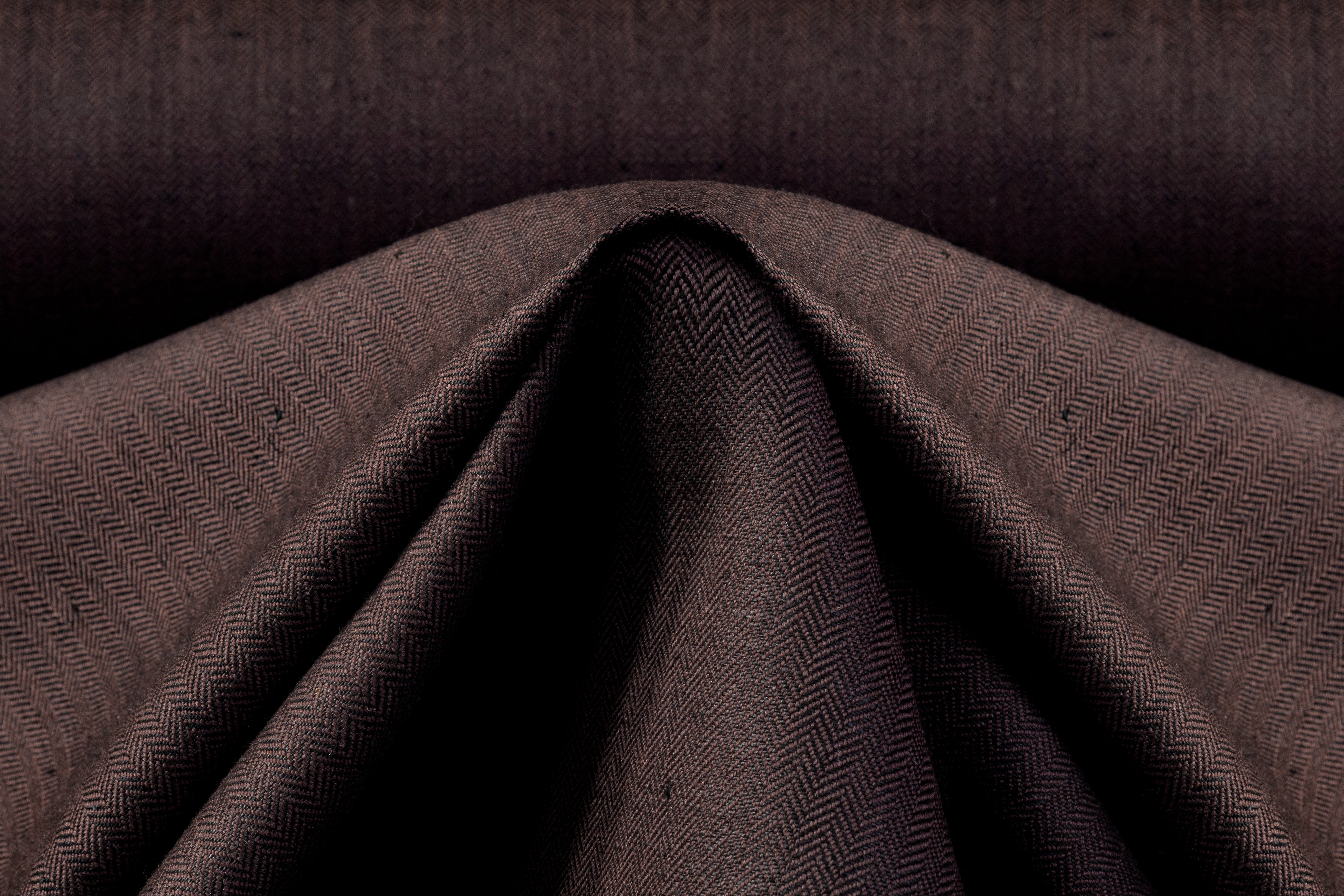 Herringbone Italian Wool Linen Suiting - Brown