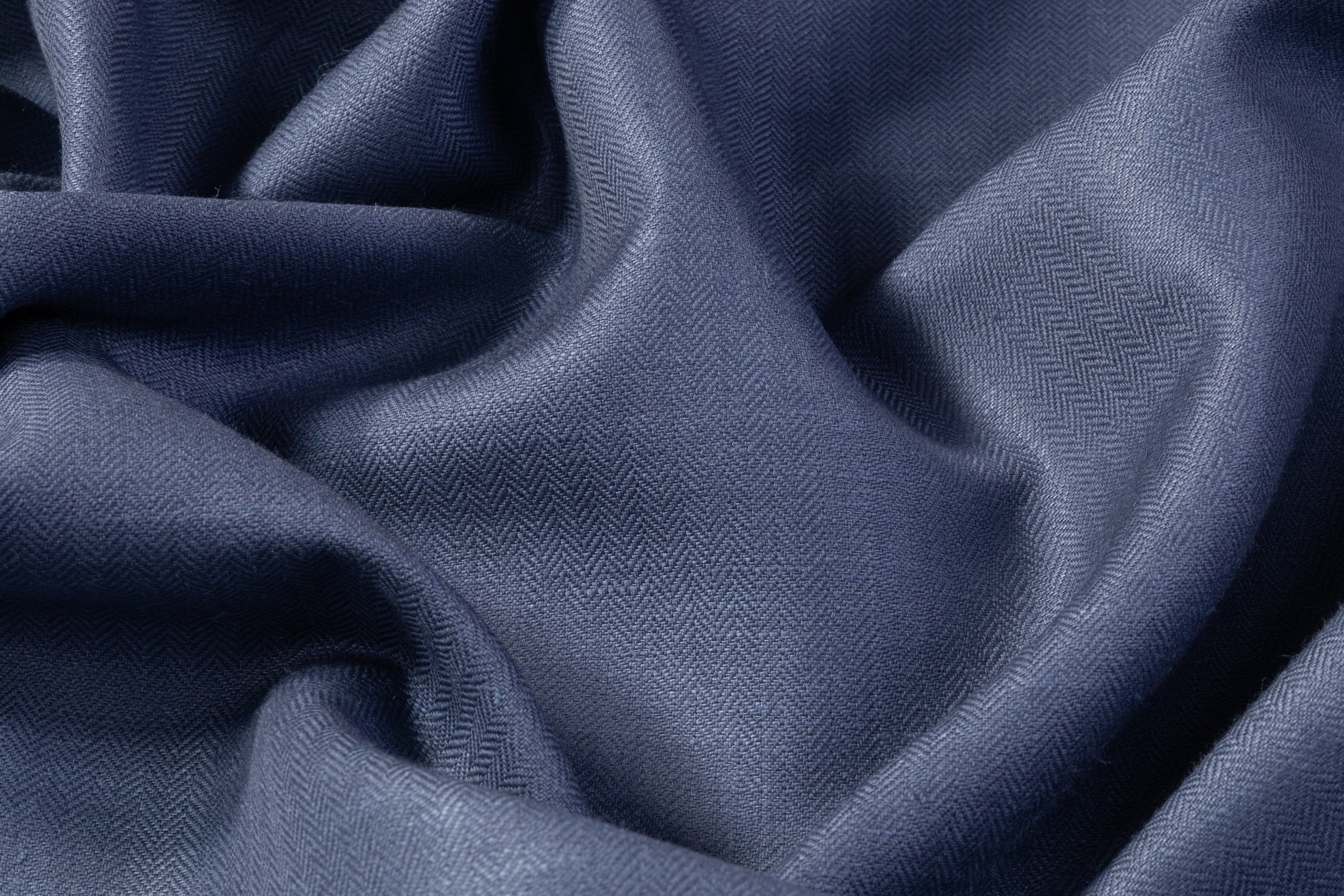 Herringbone Italian Wool Linen Suiting - Dusty Blue