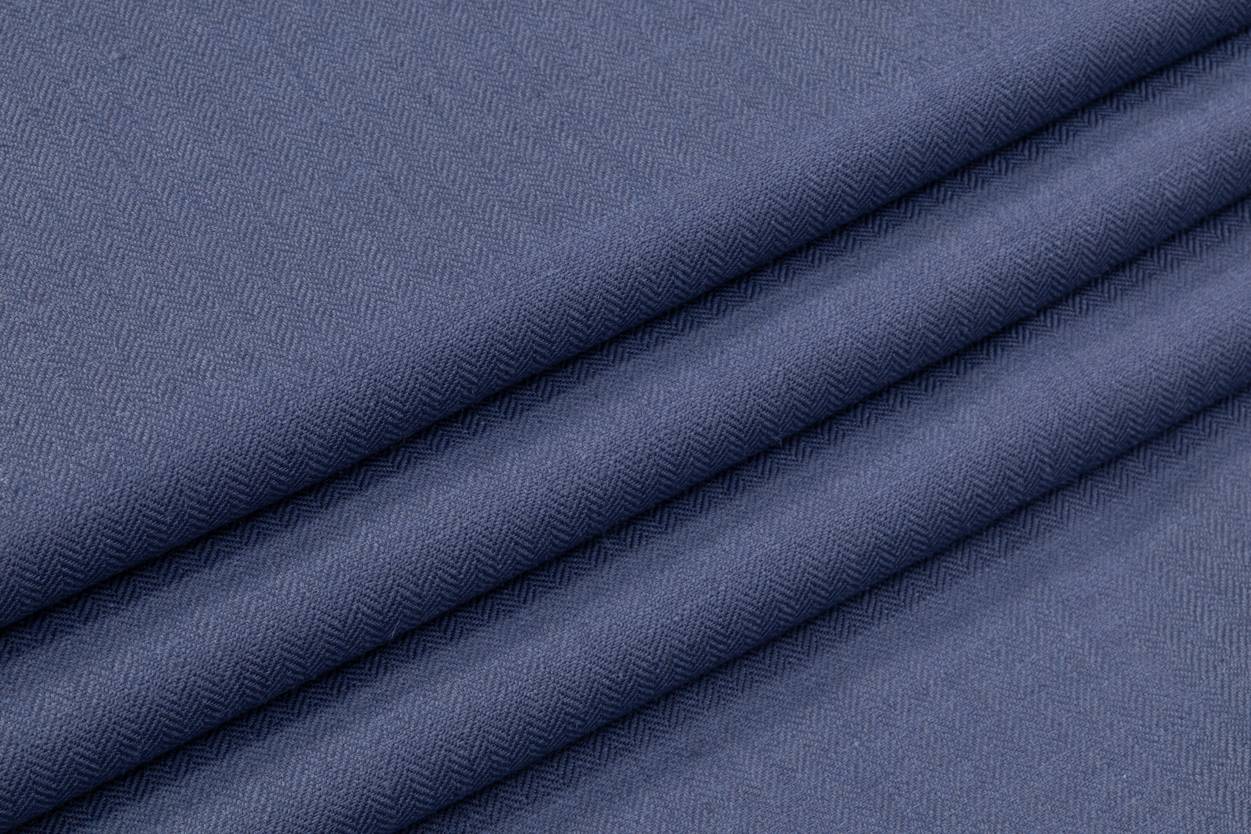 Herringbone Italian Wool Linen Suiting - Dusty Blue