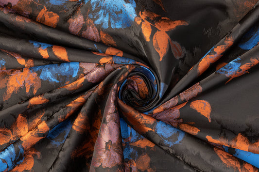 Floral Satin Jacquard - Blue / Orange / Black