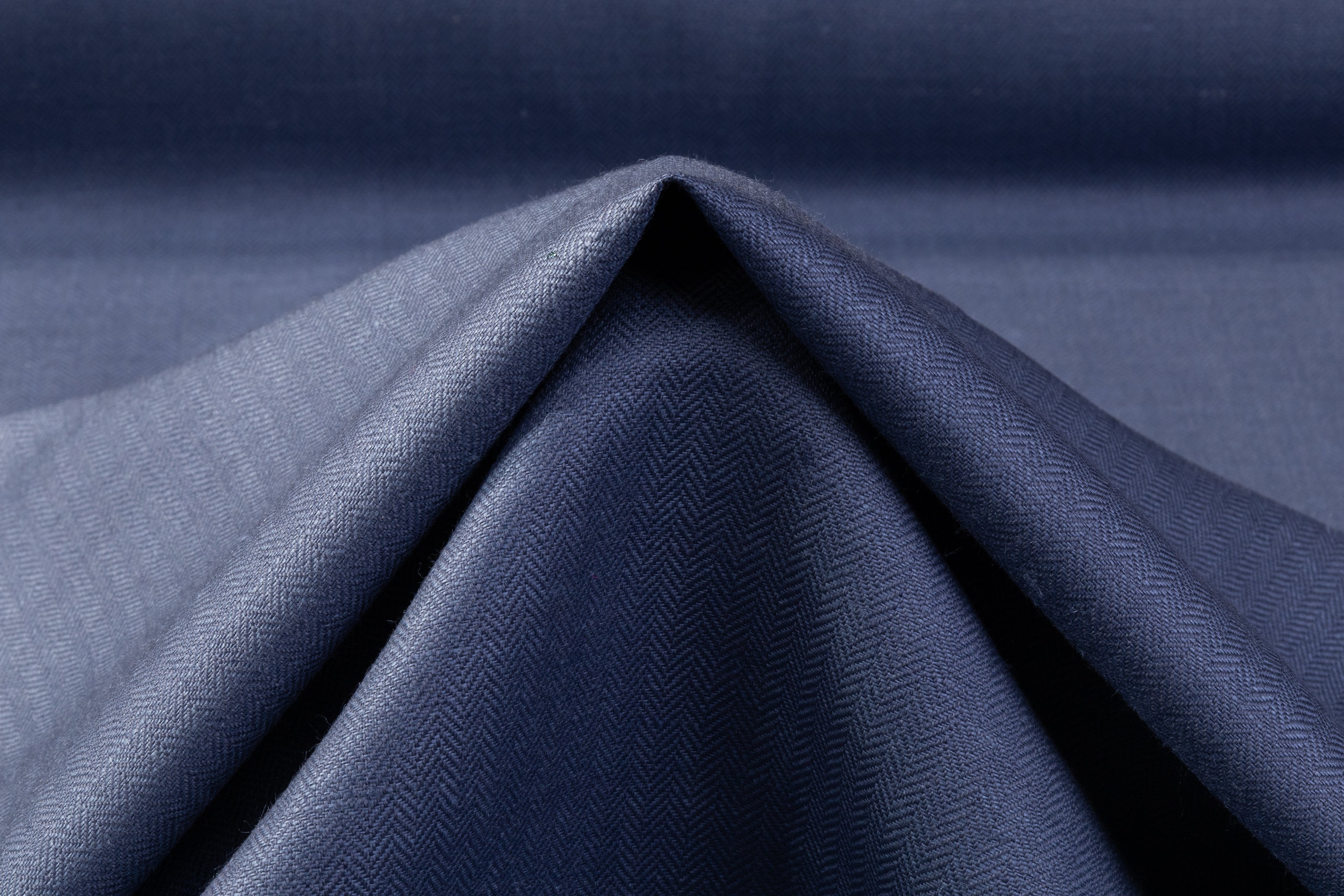 Herringbone Italian Wool Linen Suiting - Dusty Blue