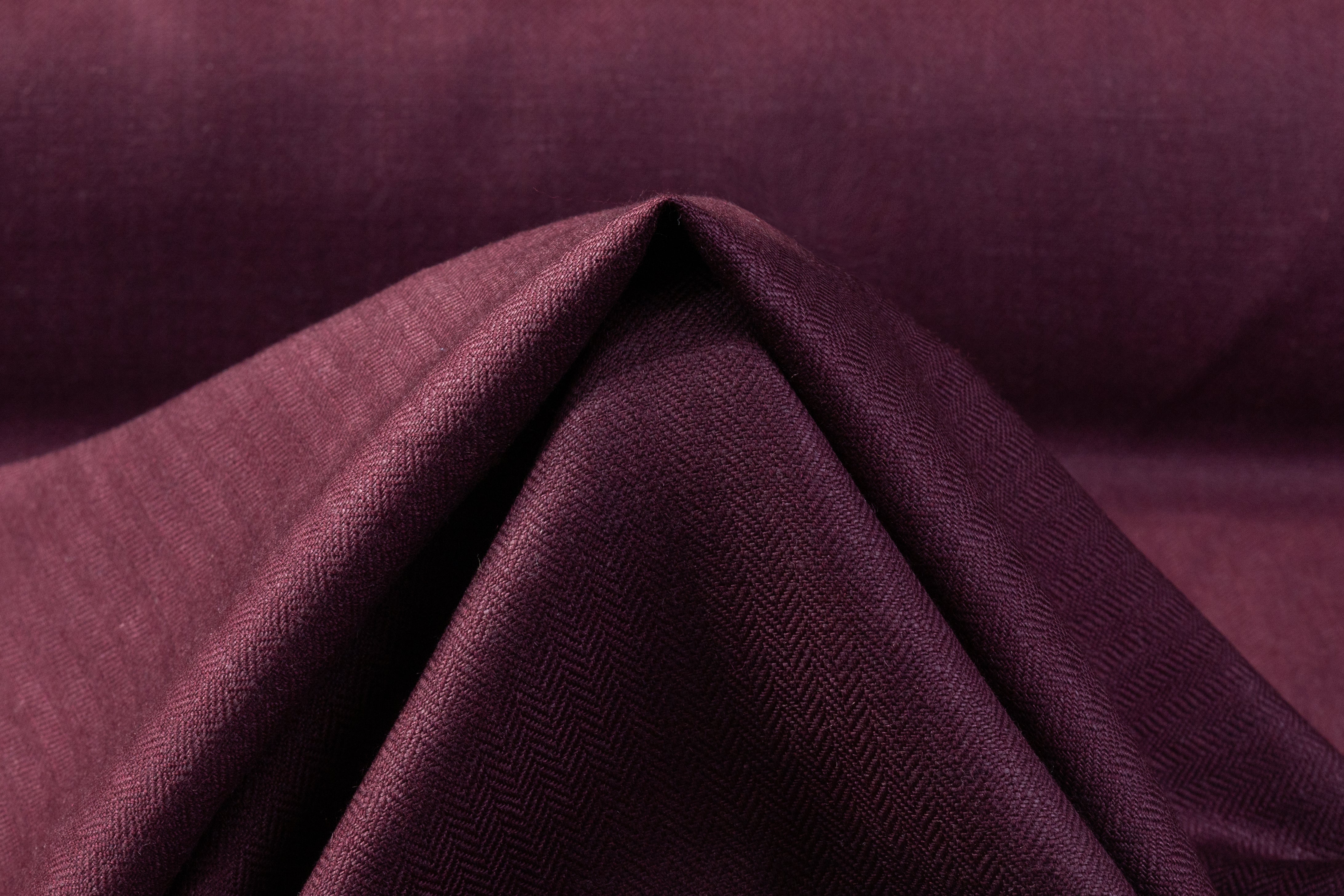 Herringbone Italian Wool Linen Suiting - Burgundy