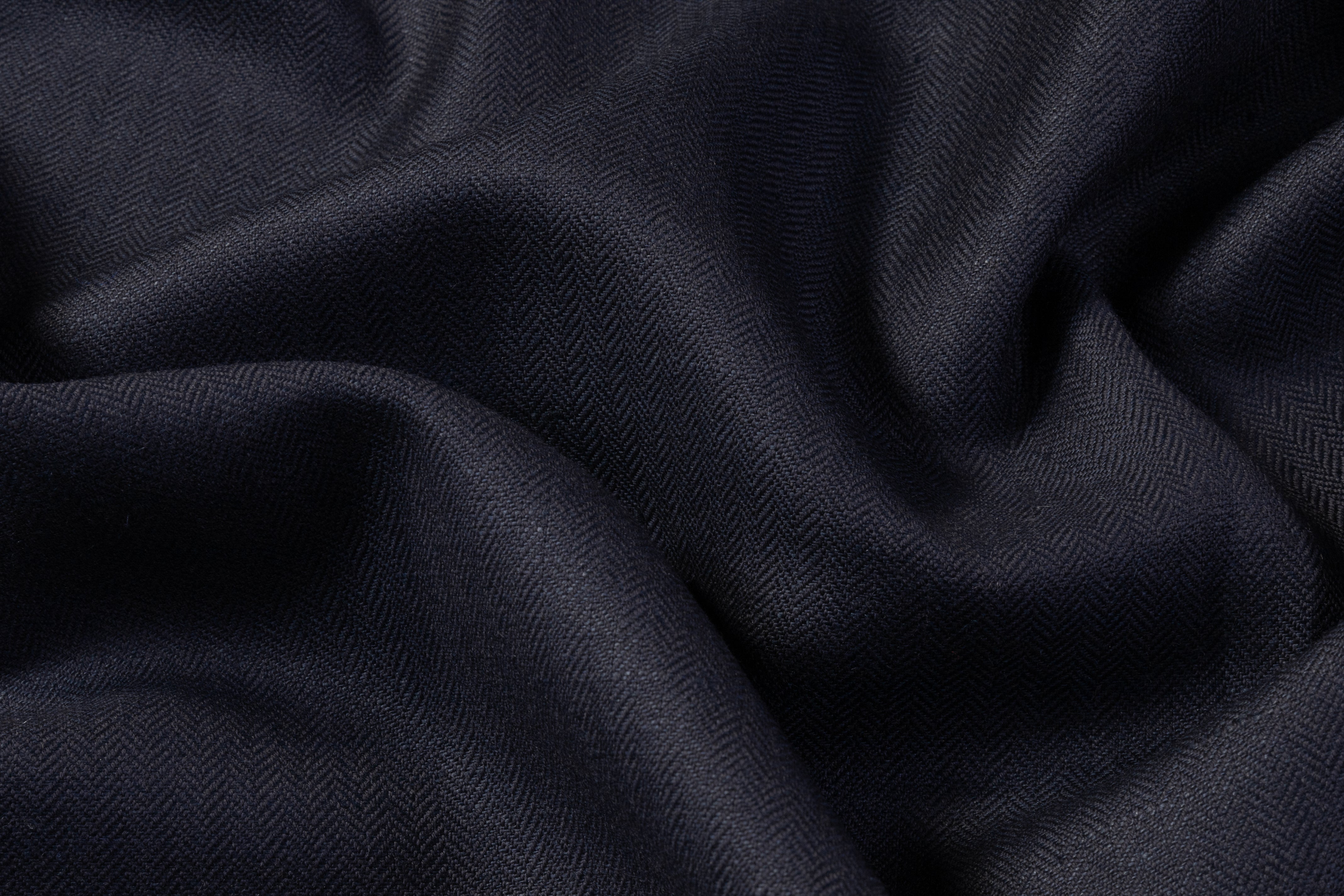 Herringbone Italian Wool Linen Suiting - Navy