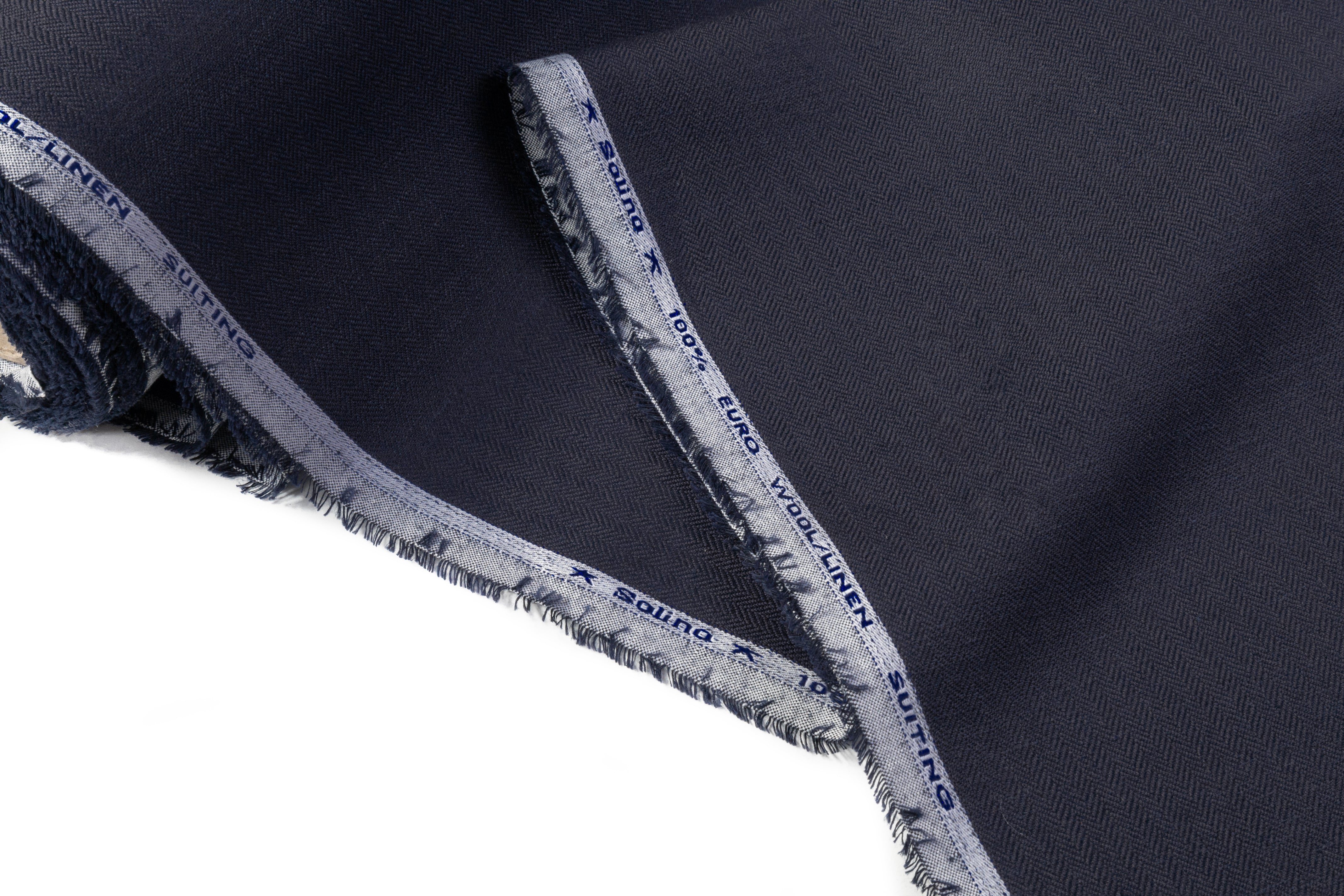 Herringbone Italian Wool Linen Suiting - Navy