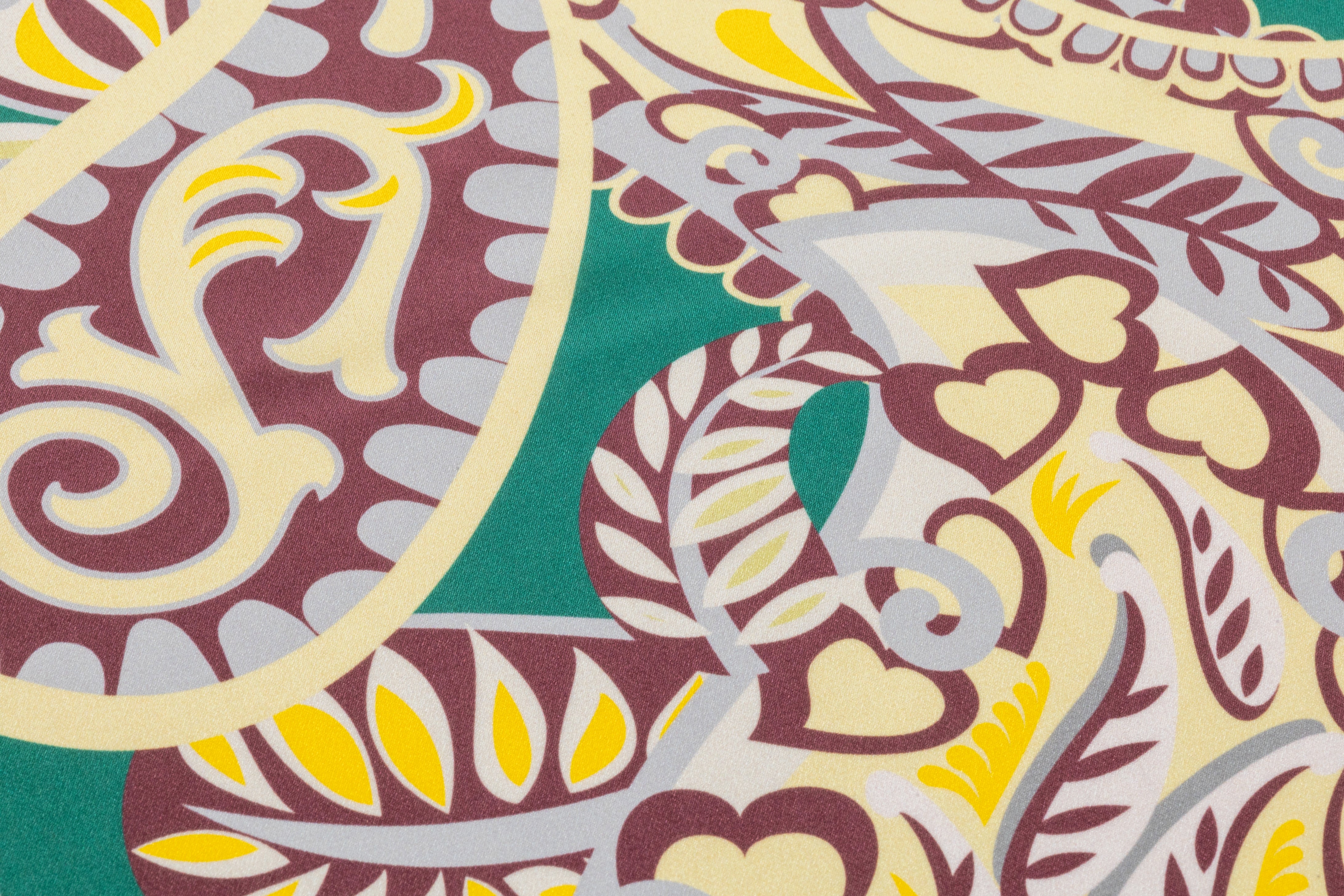 Paisley Italian Silk Crepe de Chine - Green / Burgundy / Cream