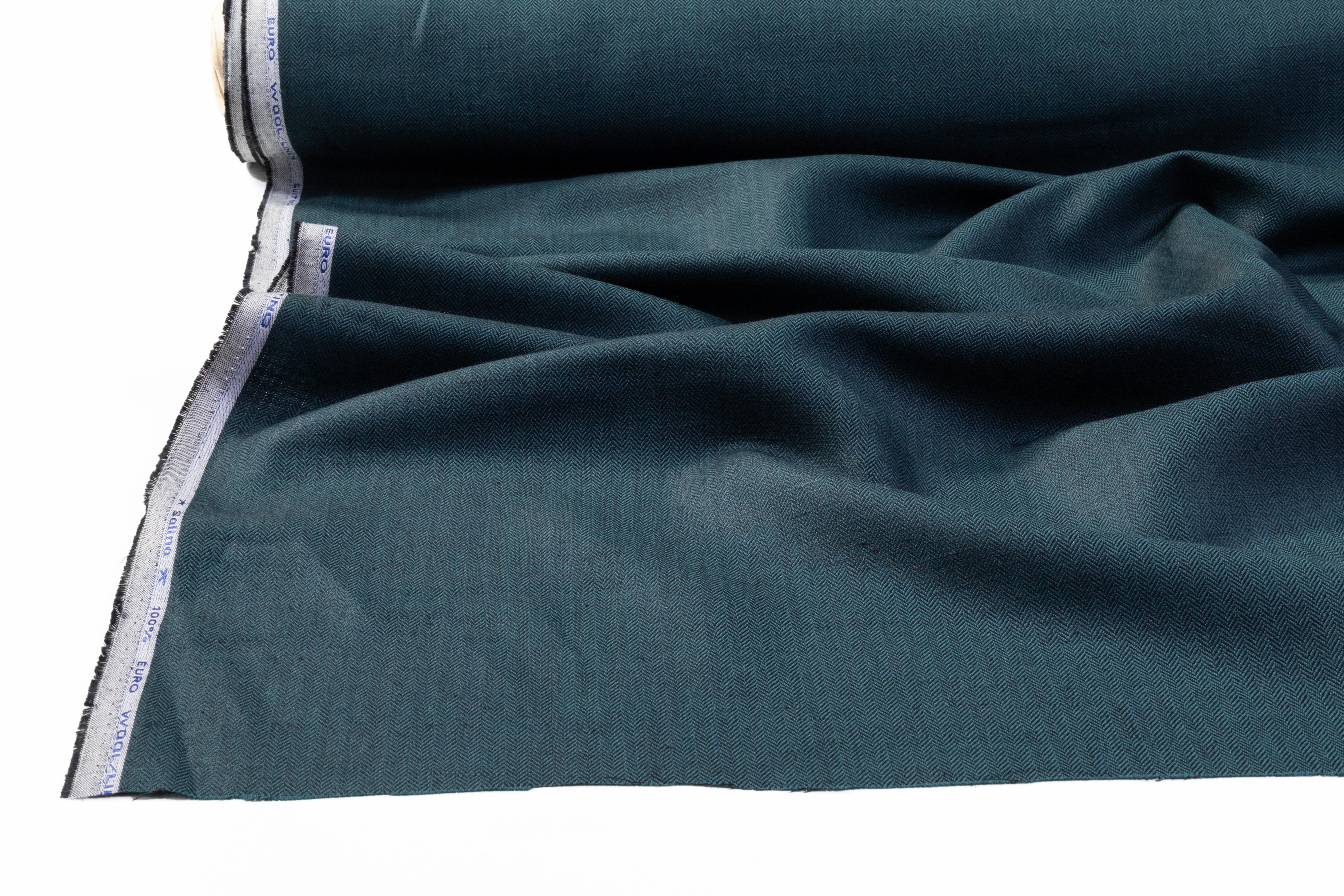 Herringbone Italian Wool Linen Suiting - Teal