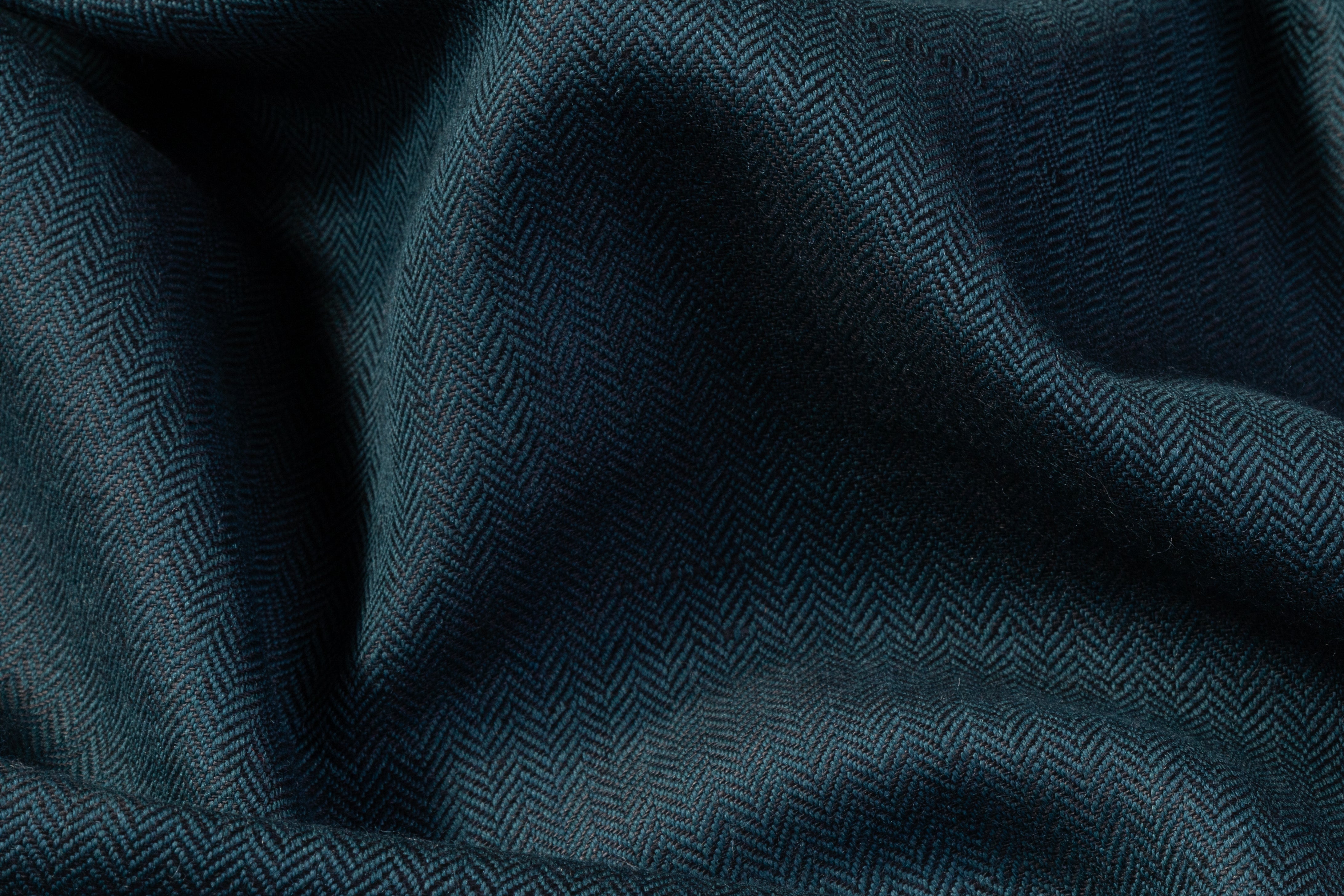 Herringbone Italian Wool Linen Suiting - Teal