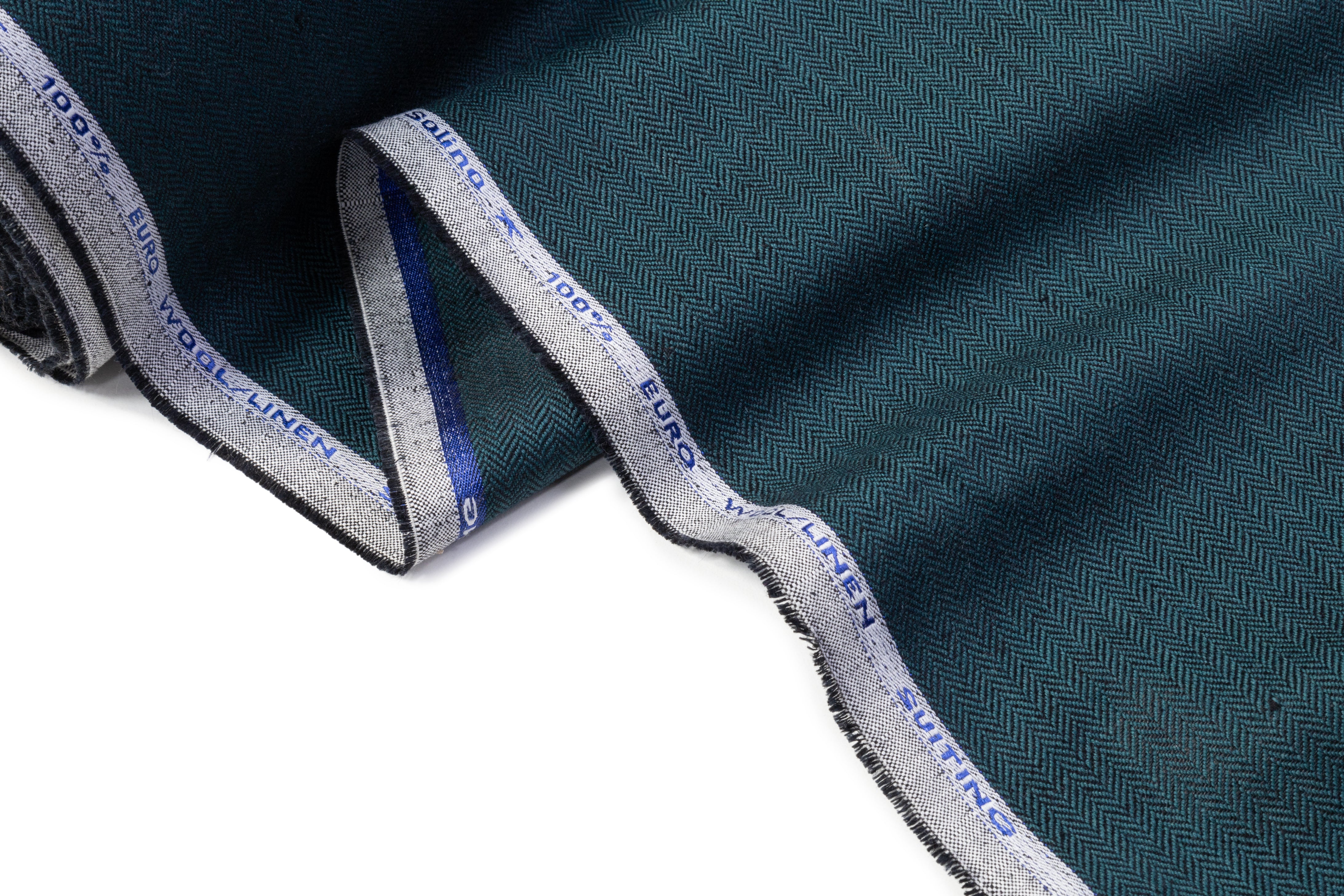 Herringbone Italian Wool Linen Suiting - Teal