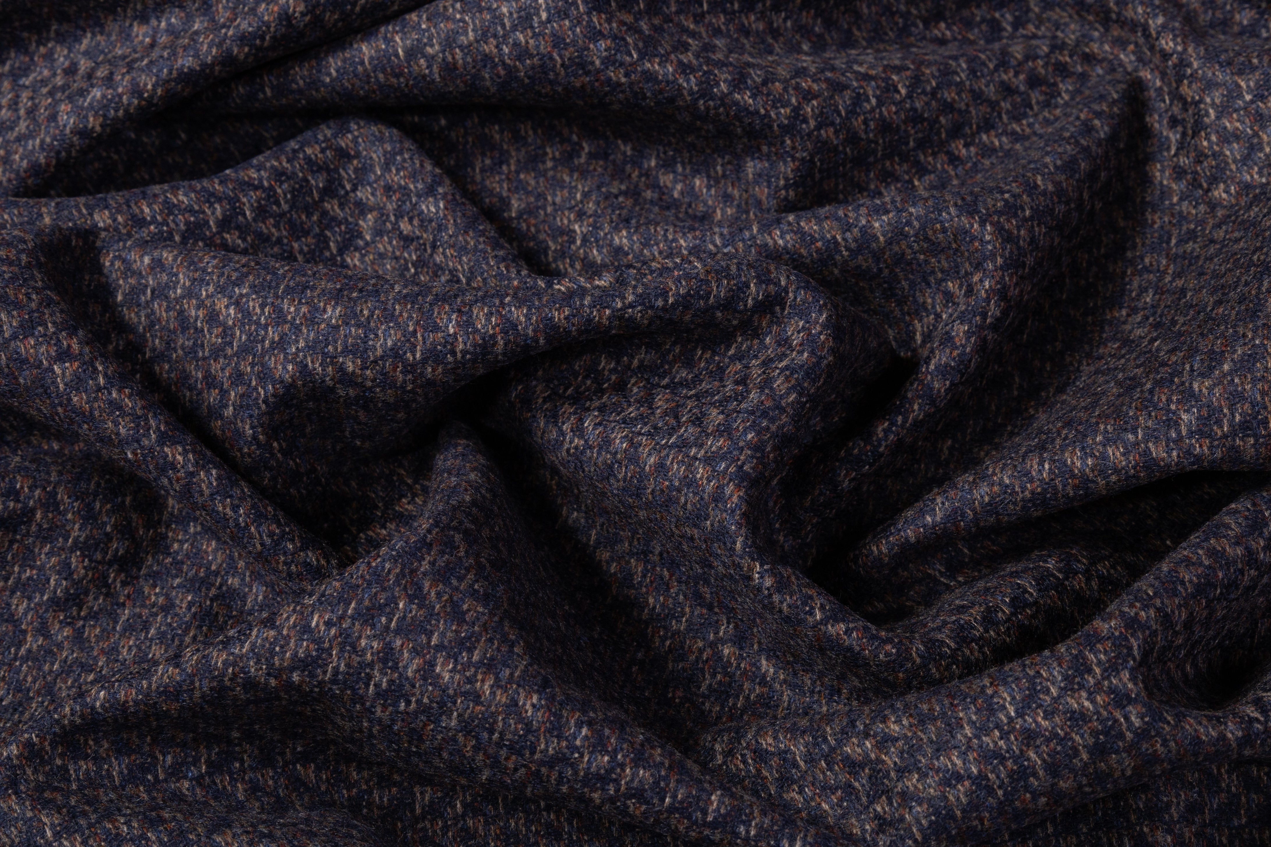 E. Thomas - Italian Wool Cashmere Tweed Suiting - Navy / Brown