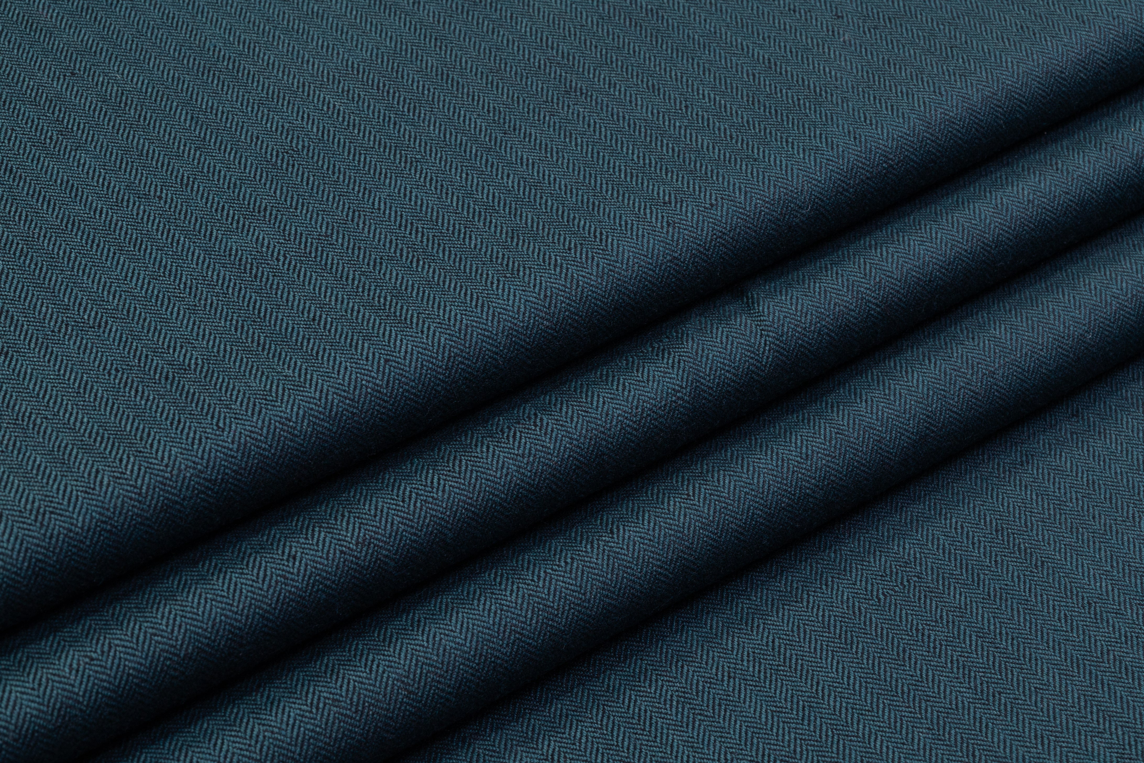 Herringbone Italian Wool Linen Suiting - Teal