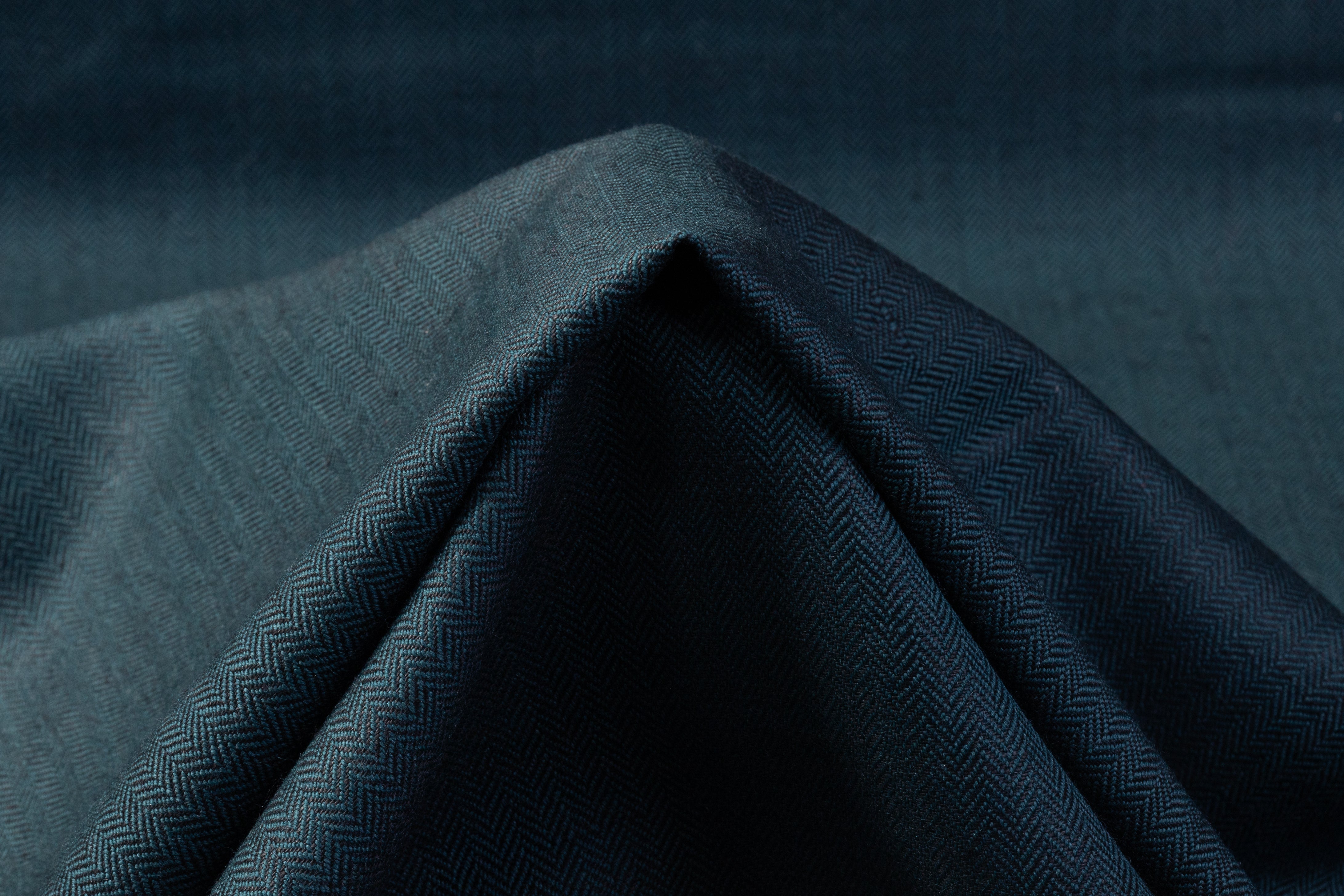 Herringbone Italian Wool Linen Suiting - Teal