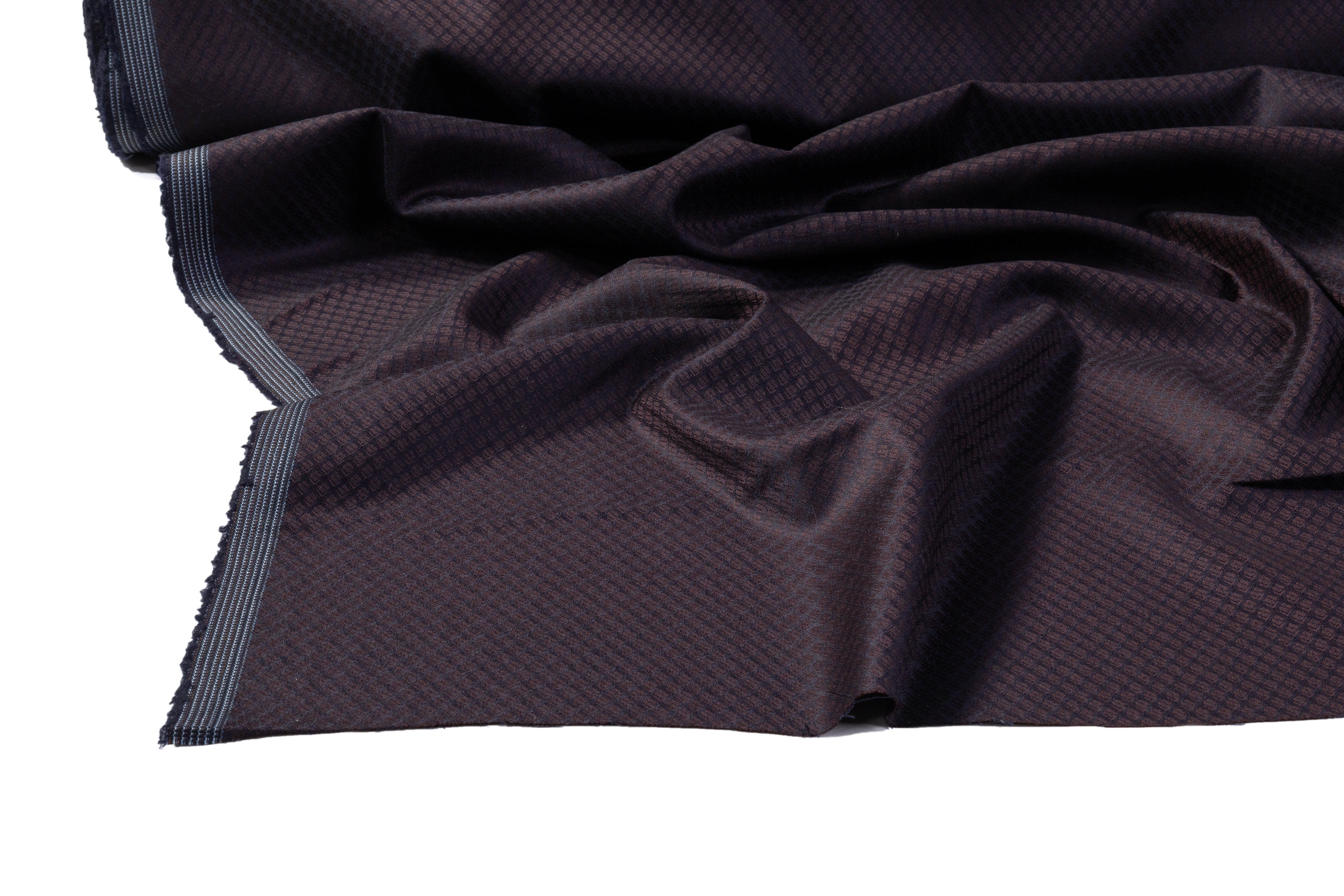 Italian Wool Jacquard Suiting - Burgundy / Navy