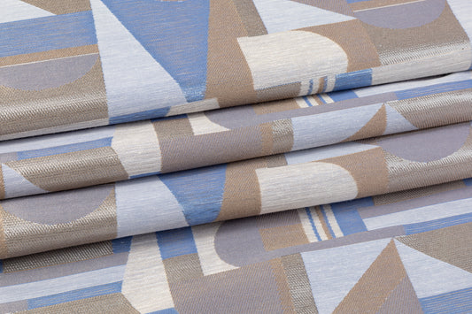 Geometric Metallic Brocade - Blue / Gray / Taupe