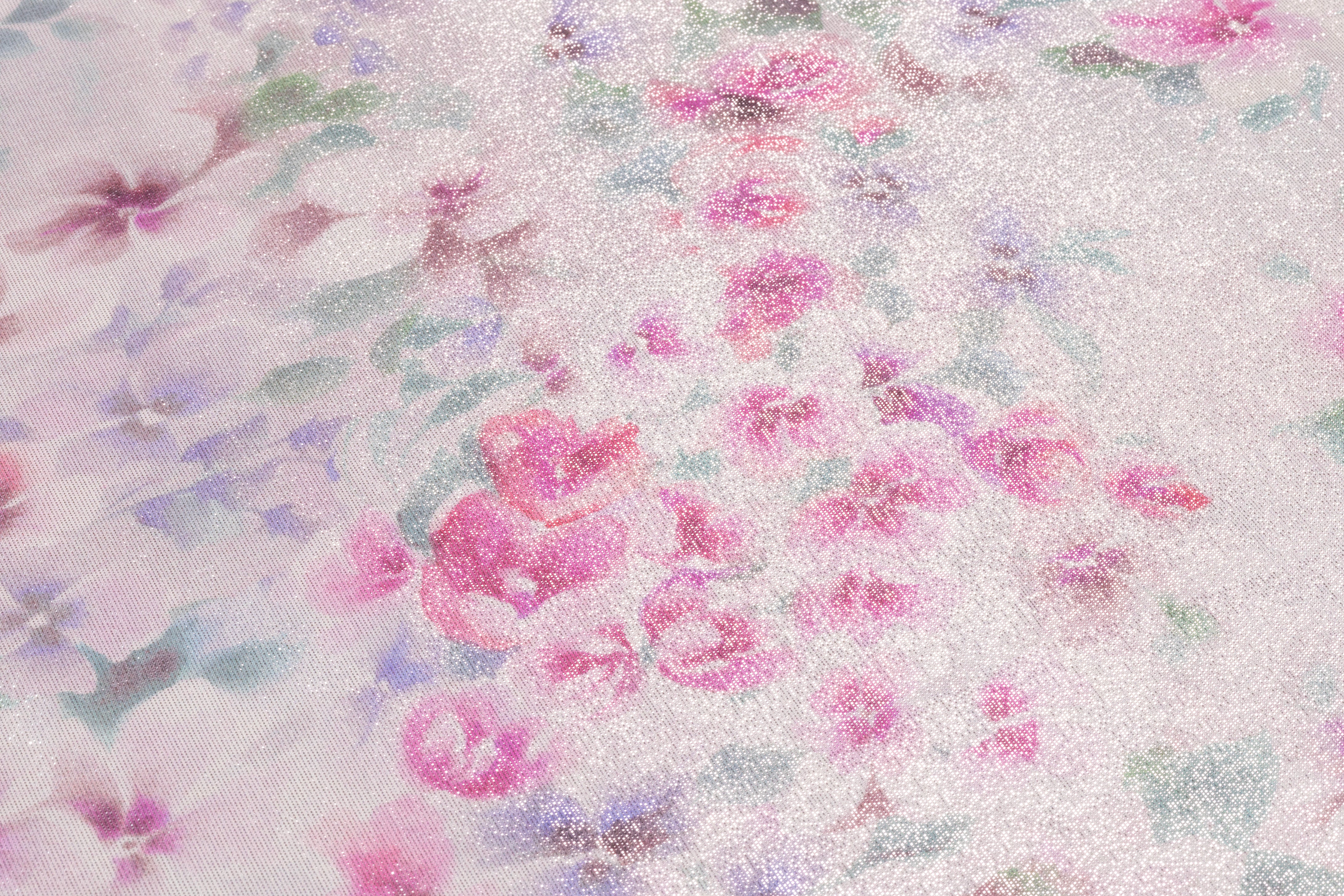 Floral Metallic Silk Chiffon Lamé - Pink / Green / Silver