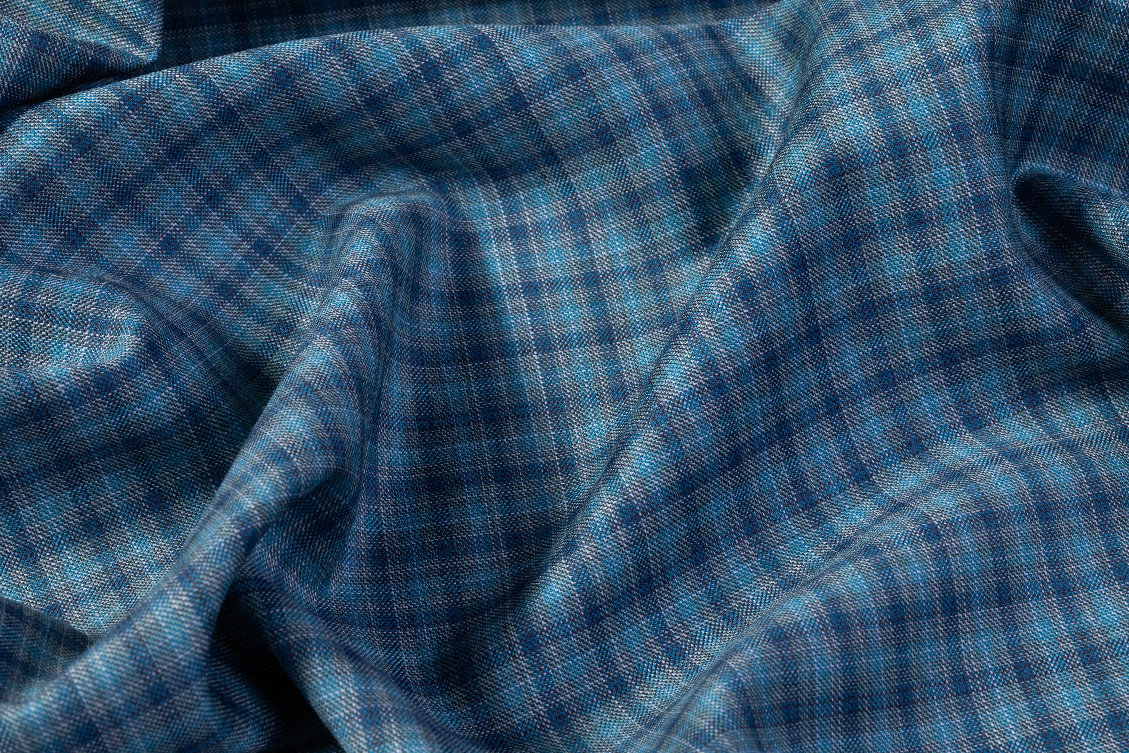 Checked Italian Wool Suiting - Blue