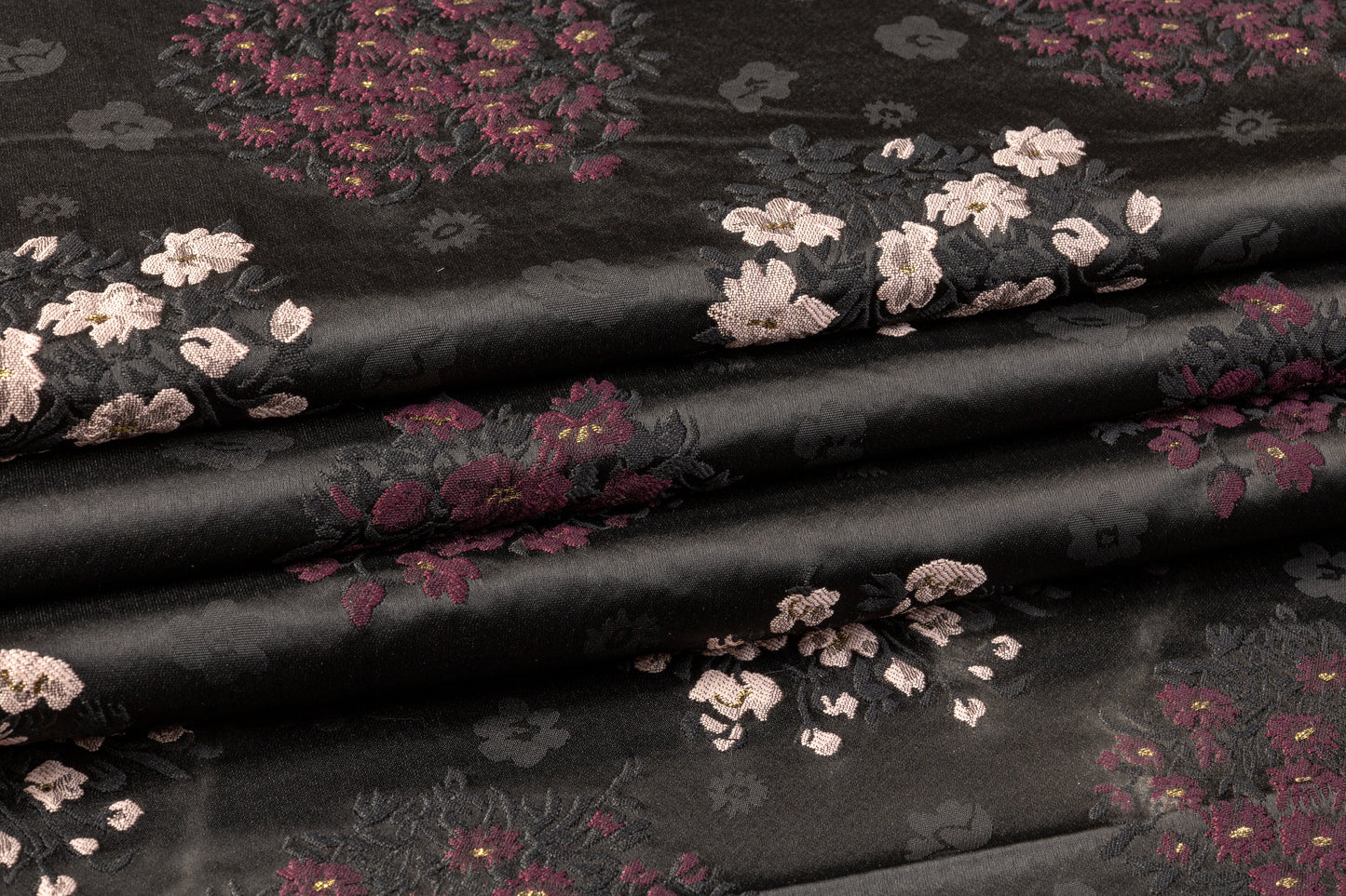 Floral Satin Brocade - Black / Blush / Burgundy