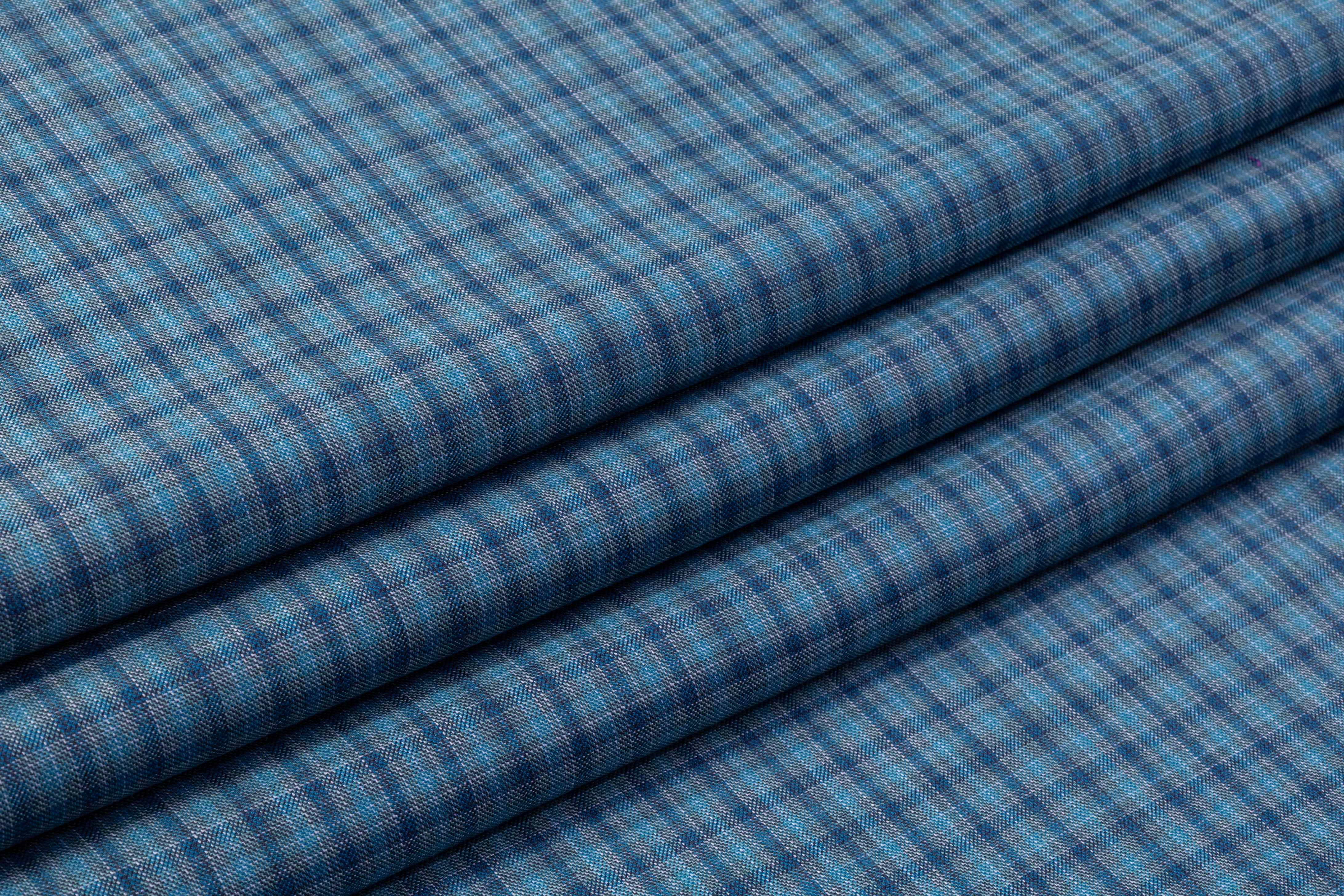Checked Italian Wool Suiting - Blue
