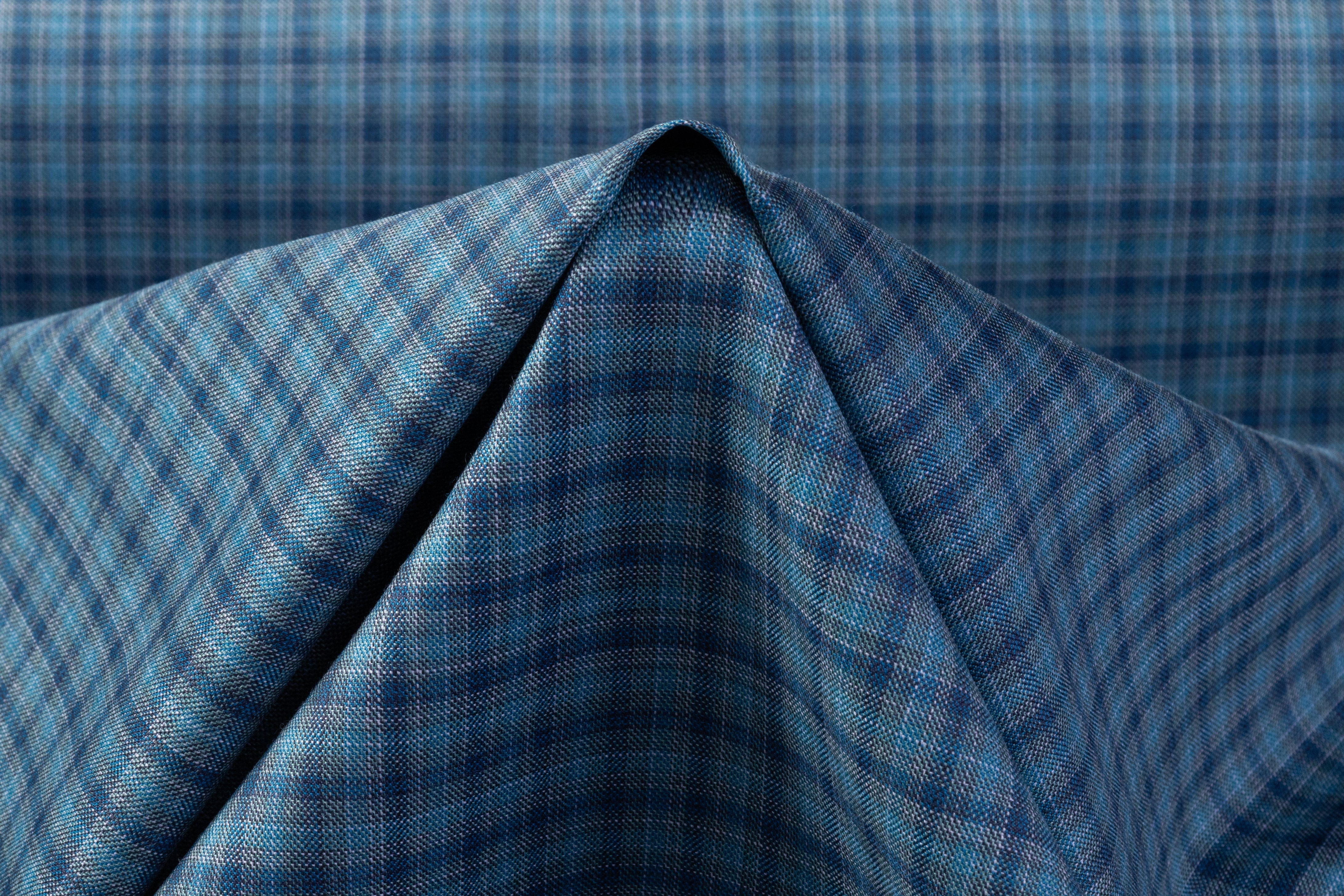 Checked Italian Wool Suiting - Blue