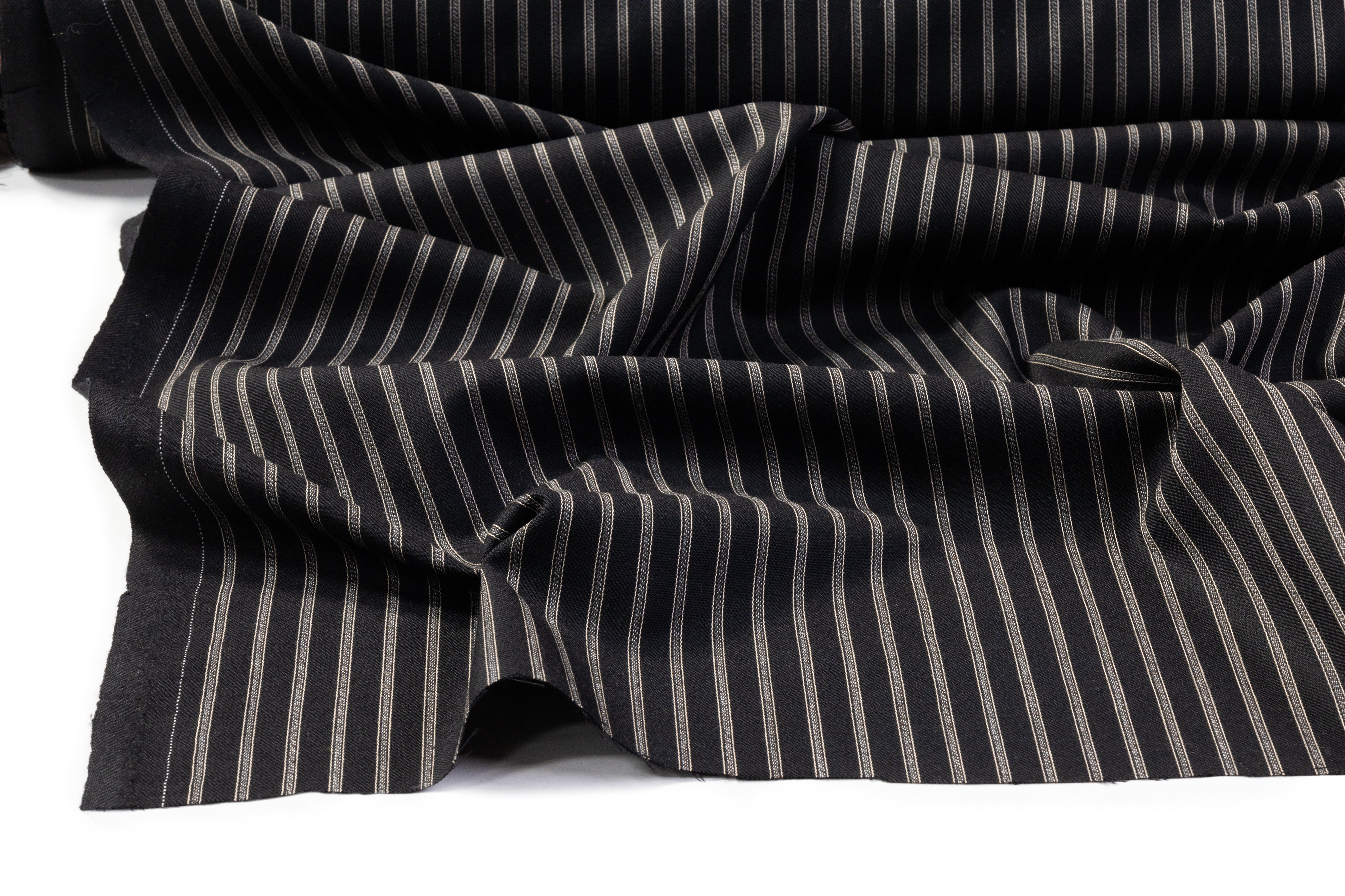 Striped Italian Wool Suiting - Black / Off White