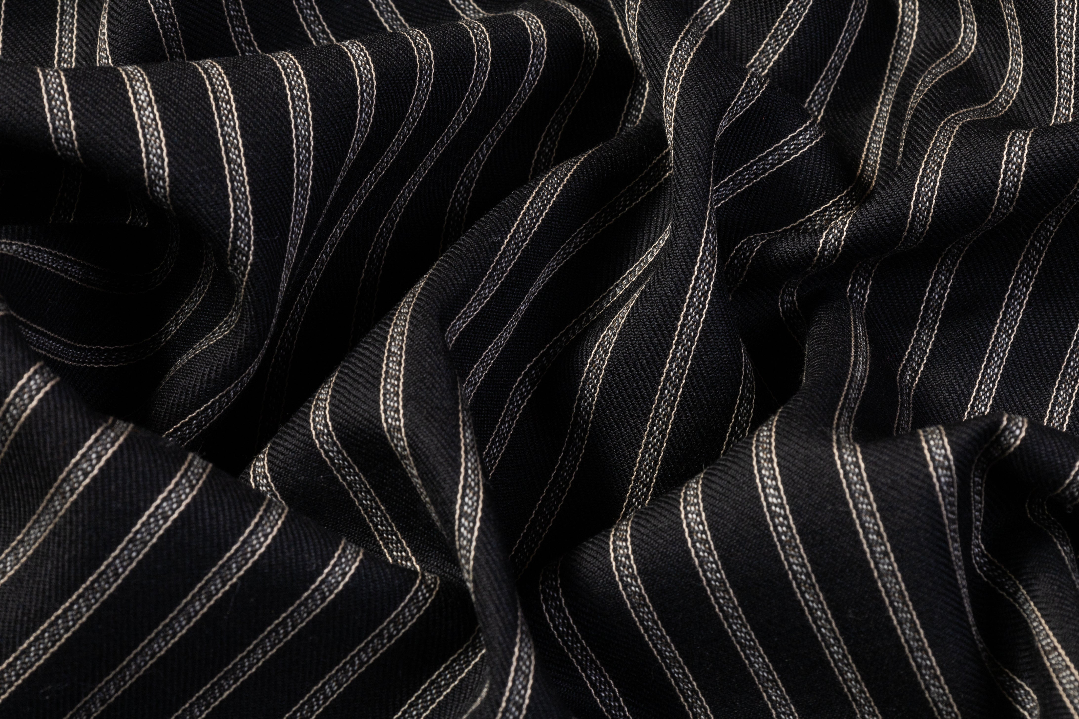 Striped Italian Wool Suiting - Black / Off White