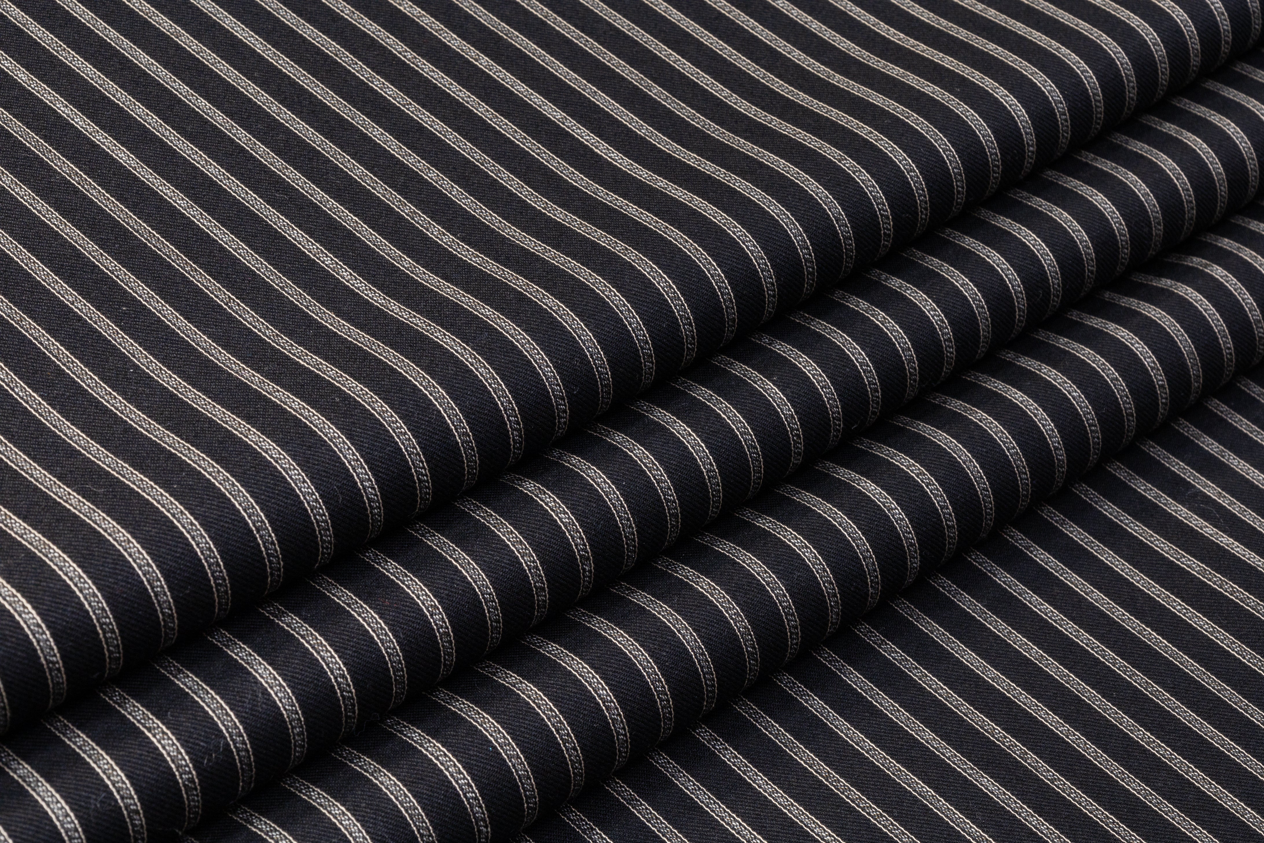 Striped Italian Wool Suiting - Black / Off White