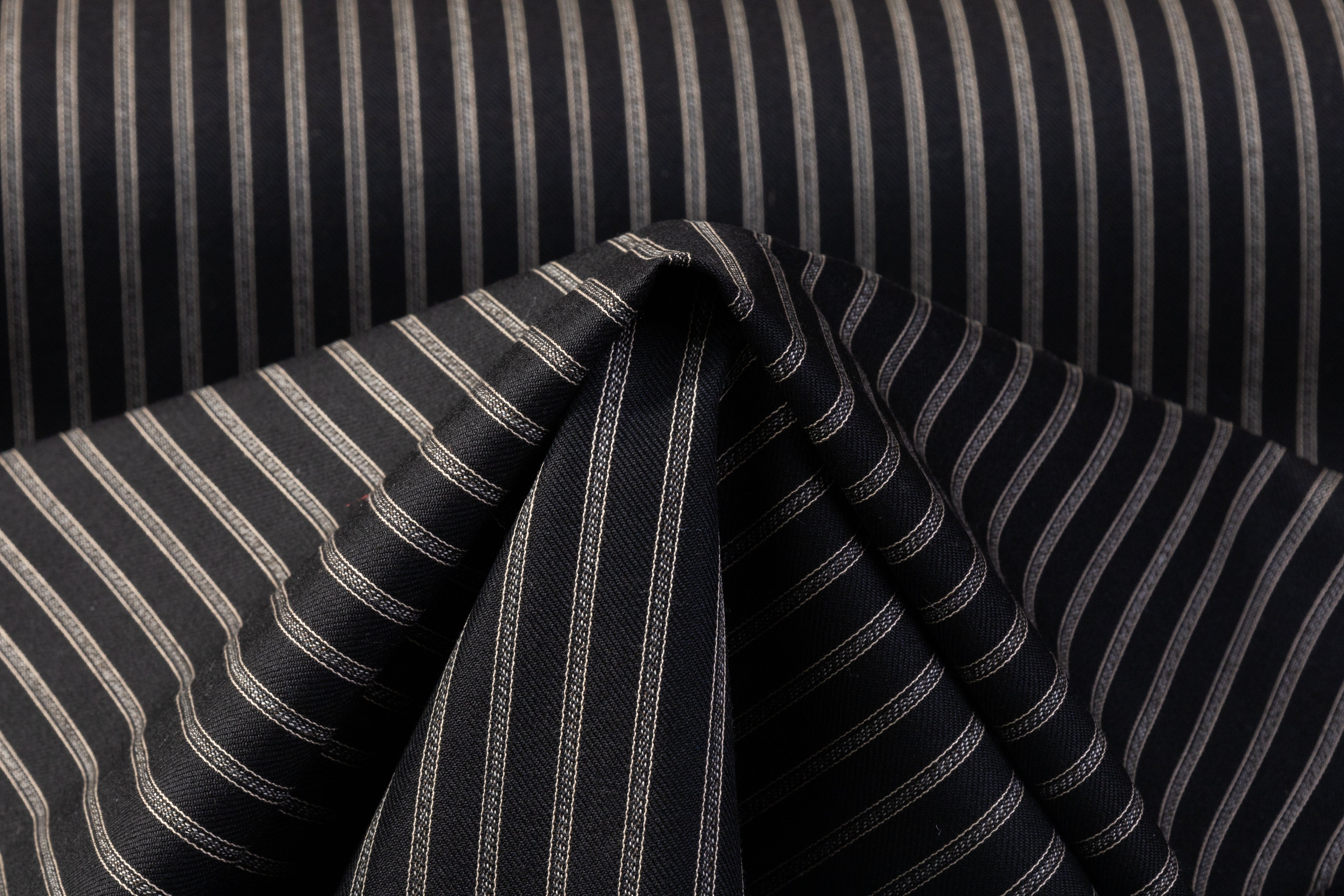 Striped Italian Wool Suiting - Black / Off White